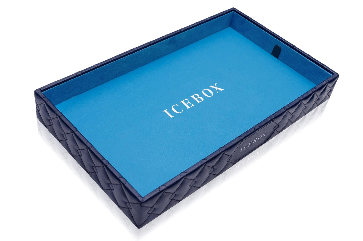 2-Inch Leather Vault Tray in navy, exterior view