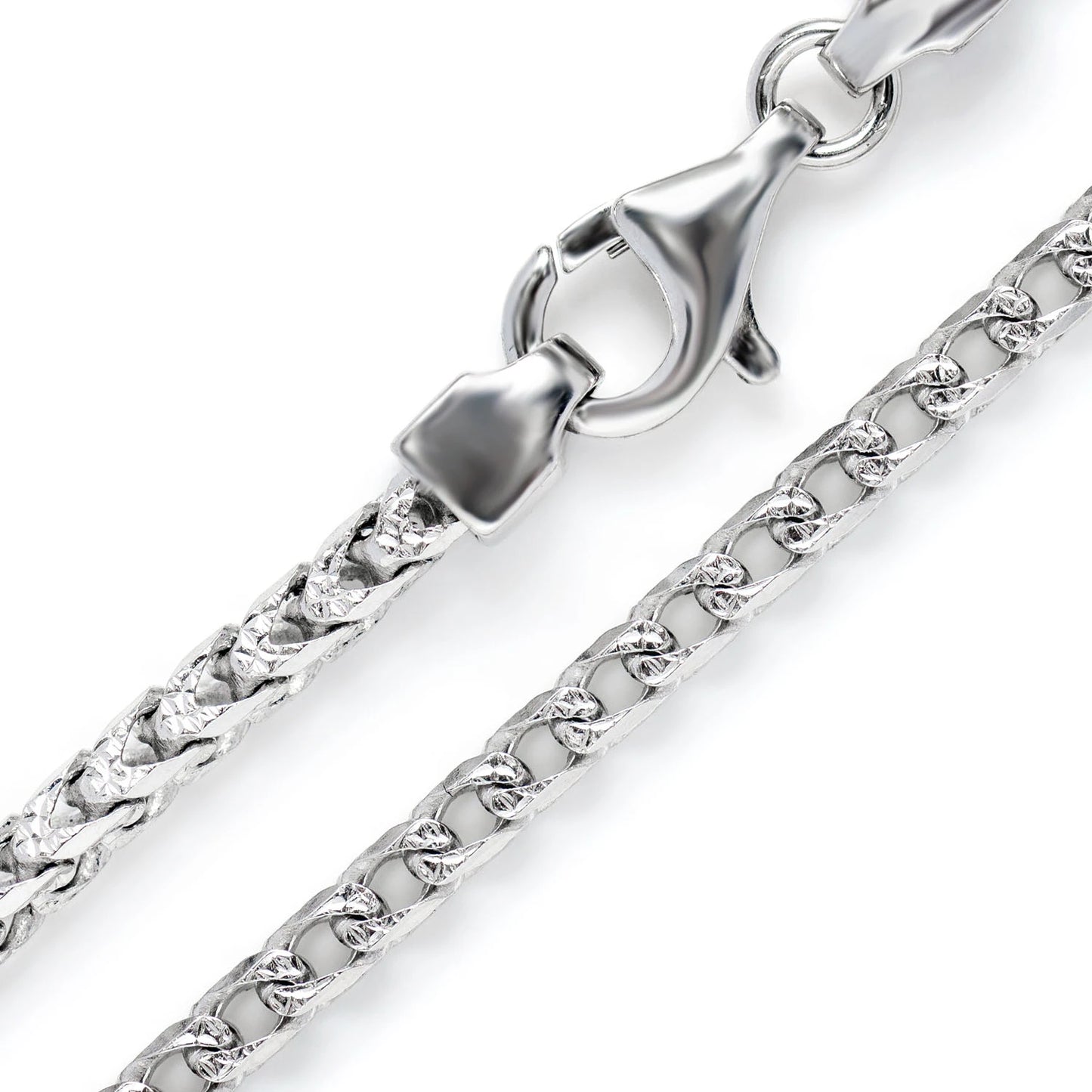 Sterling Silver Franco Chain in 925 sterling silver, 3mm width, angled view