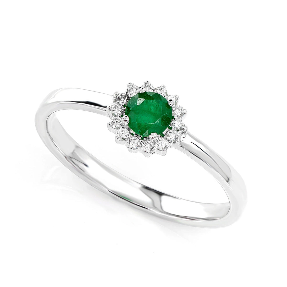 Round Emerald and Diamond Halo Ring