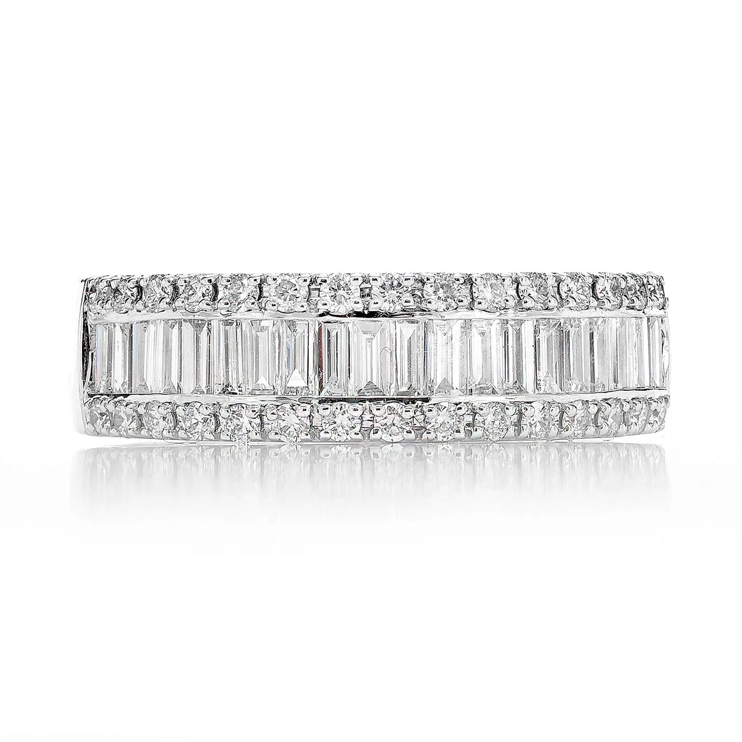 Baguette and Round Diamond Border Band Ring