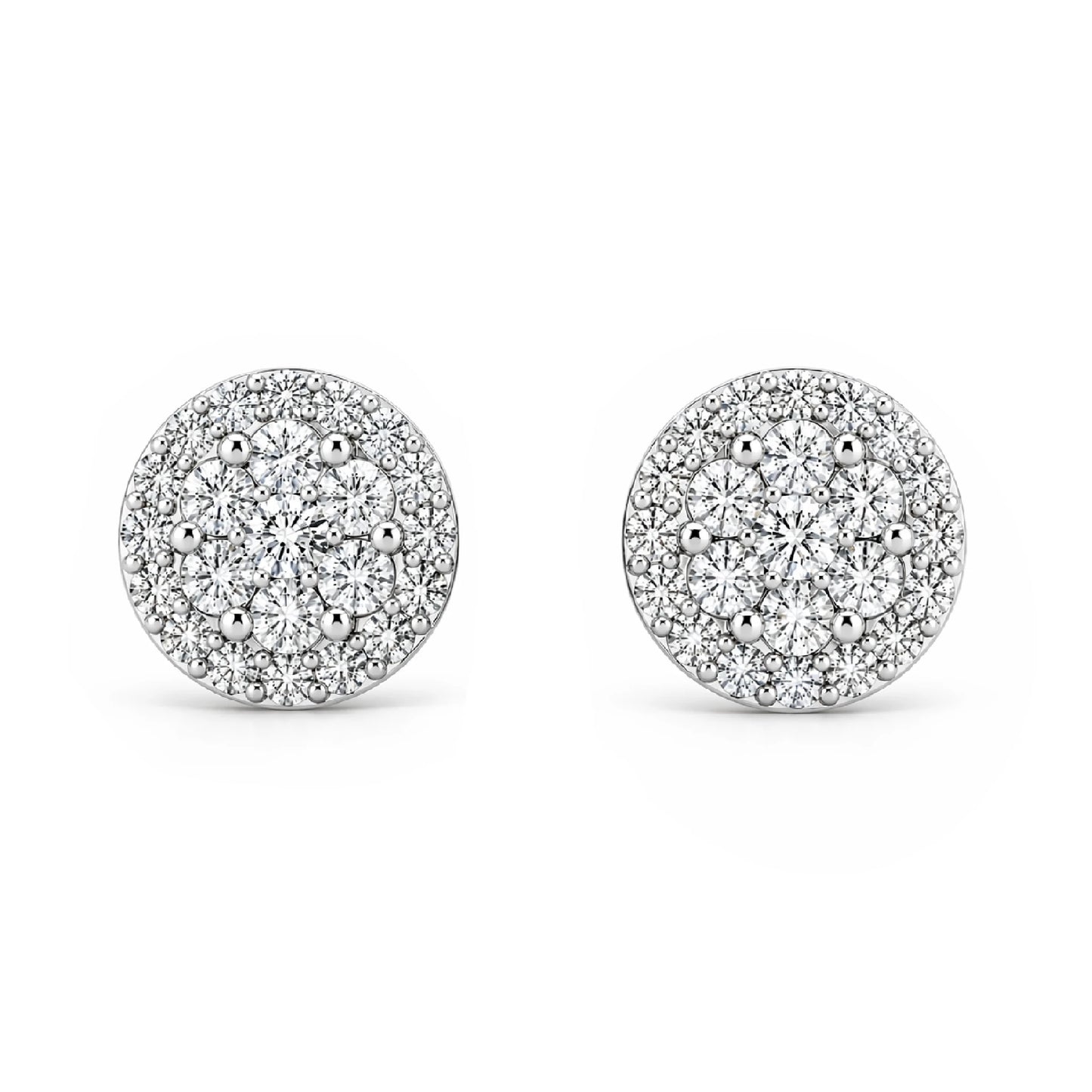 Halo Flower Diamond Studs in 14K white gold, 1.50ctw, front view
