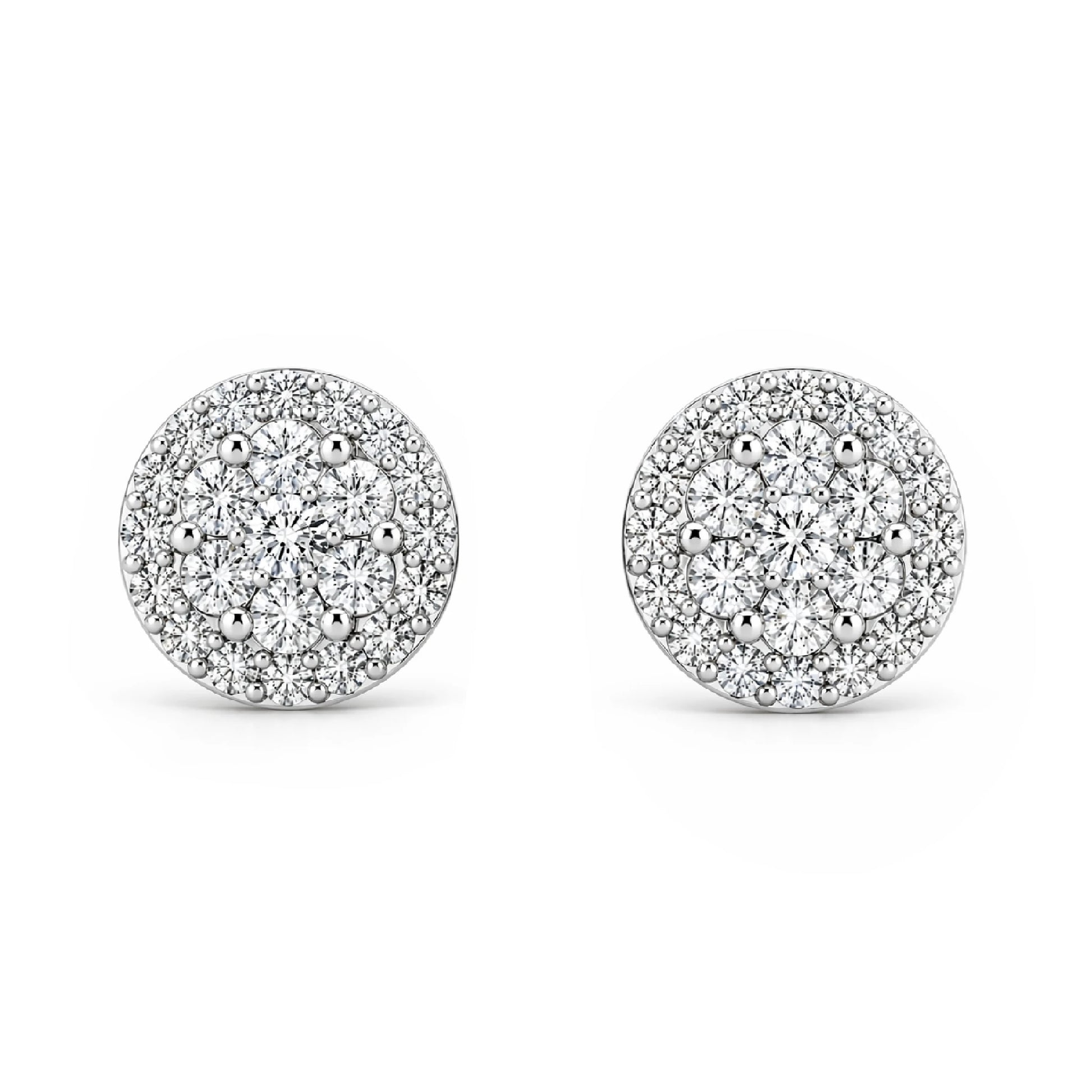 Halo Flower Diamond Studs in 14K white gold, 1.50ctw, front view