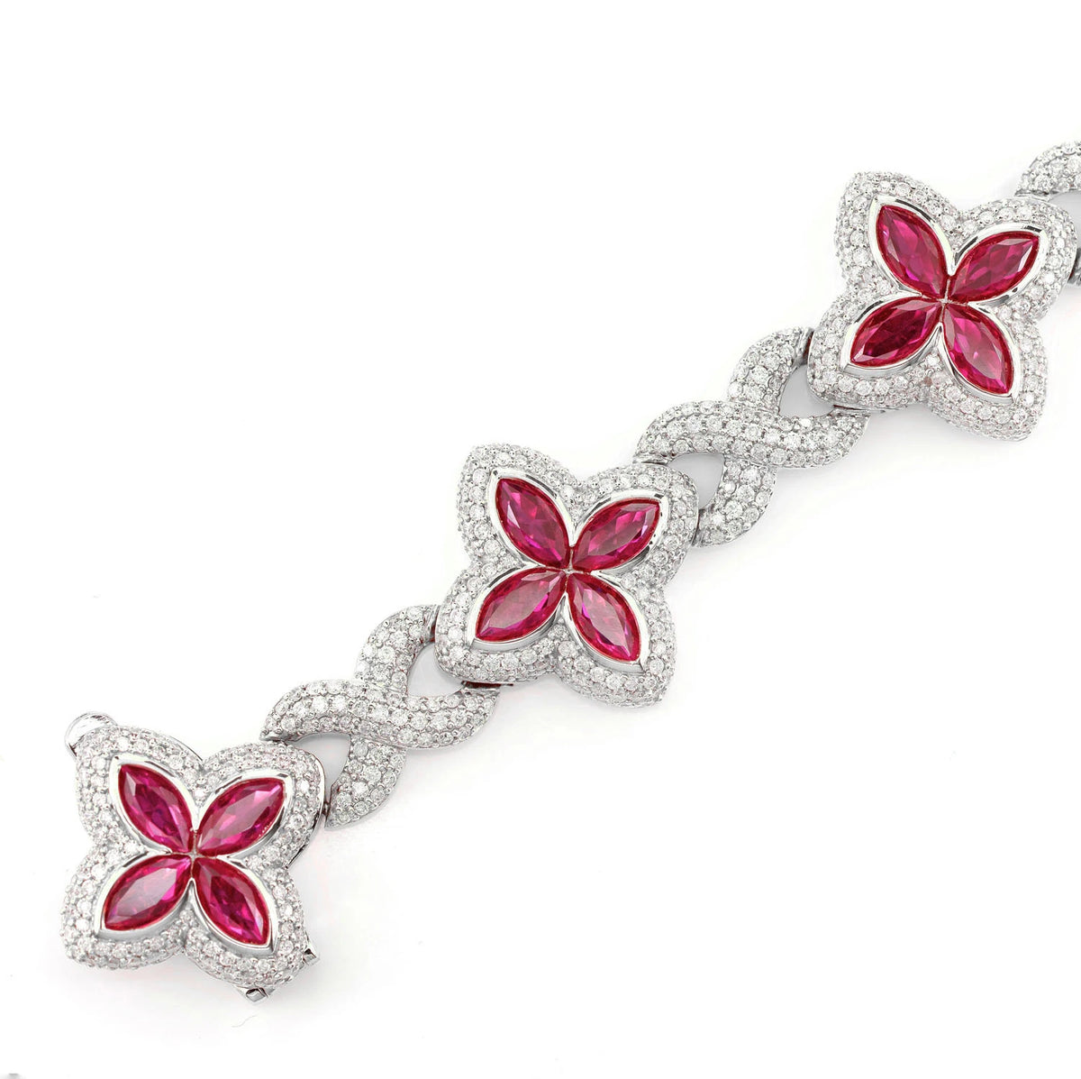 Ruby Diamond Marquise Flower Infinity Link Bracelet