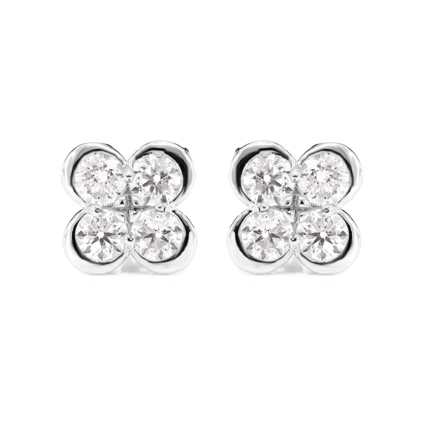 Diamond Bezel Clover Stud Earrings