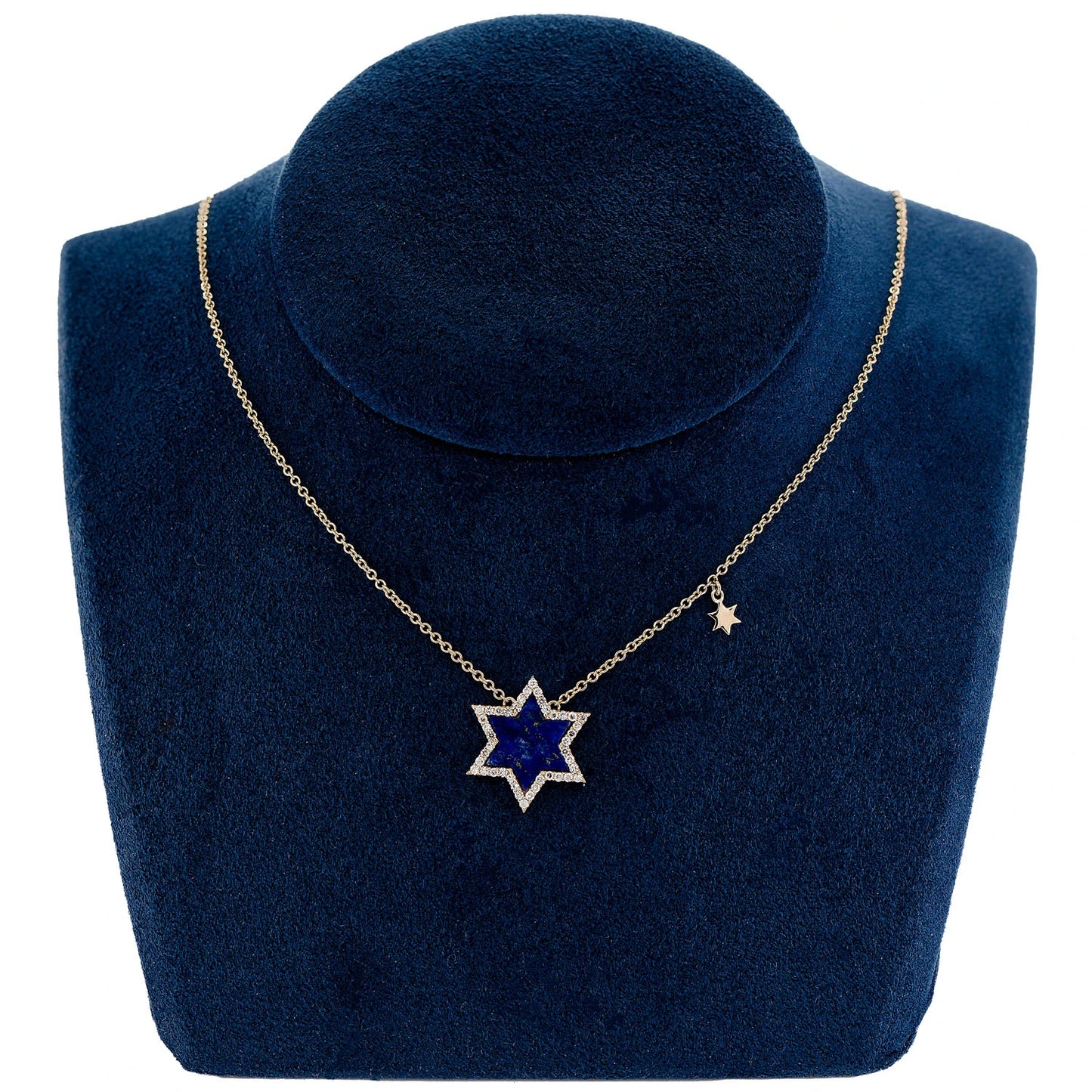 Lapis Star of David Diamond Necklace in 14K yellow gold, angled view