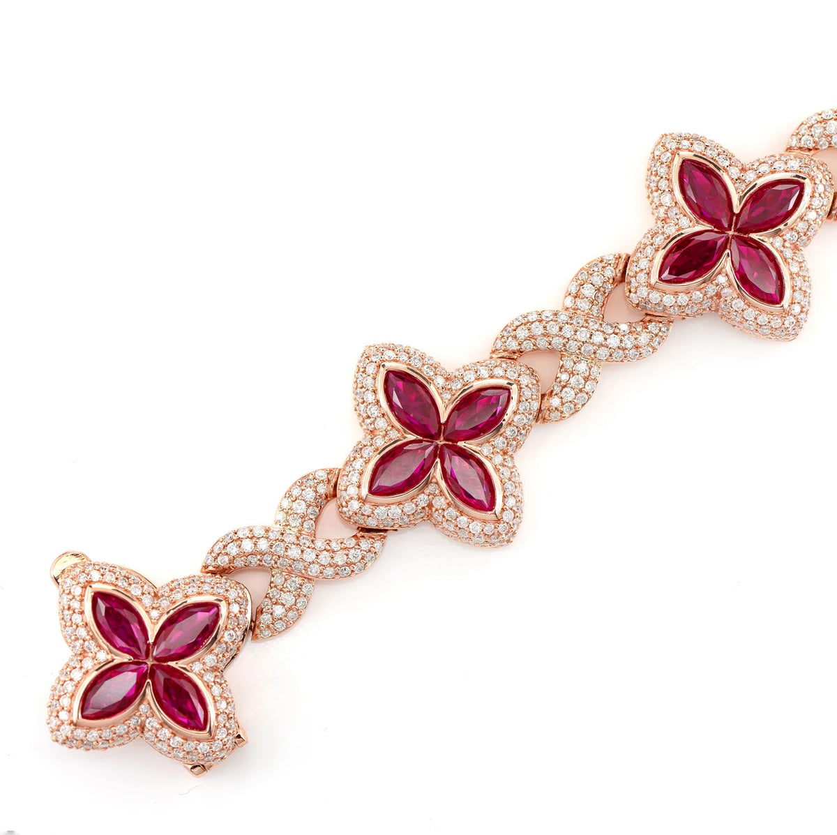 Ruby Diamond Marquise Flower Infinity Link Bracelet