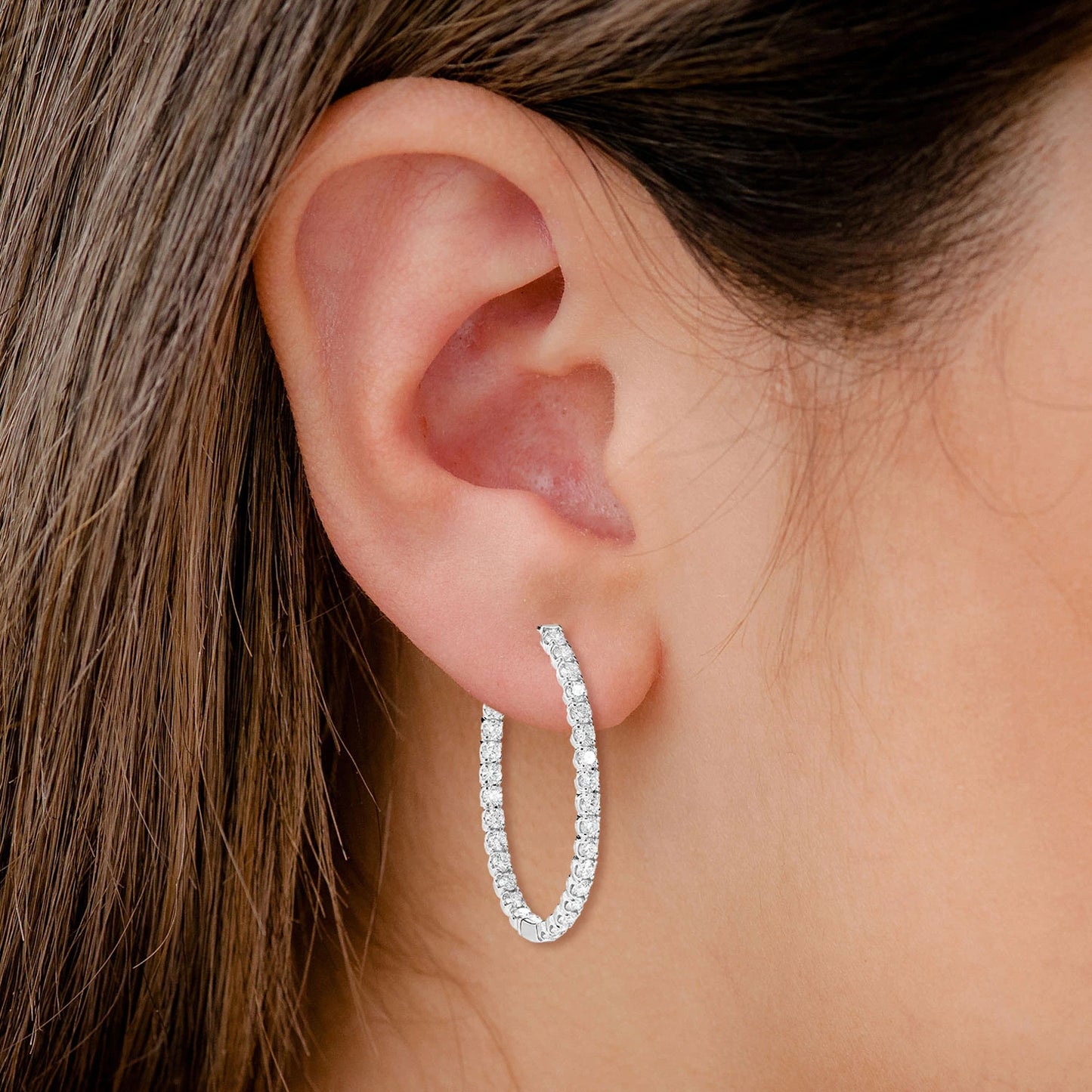 Oval Diamond Inside Outside Hoop Earrings 5.00ctw