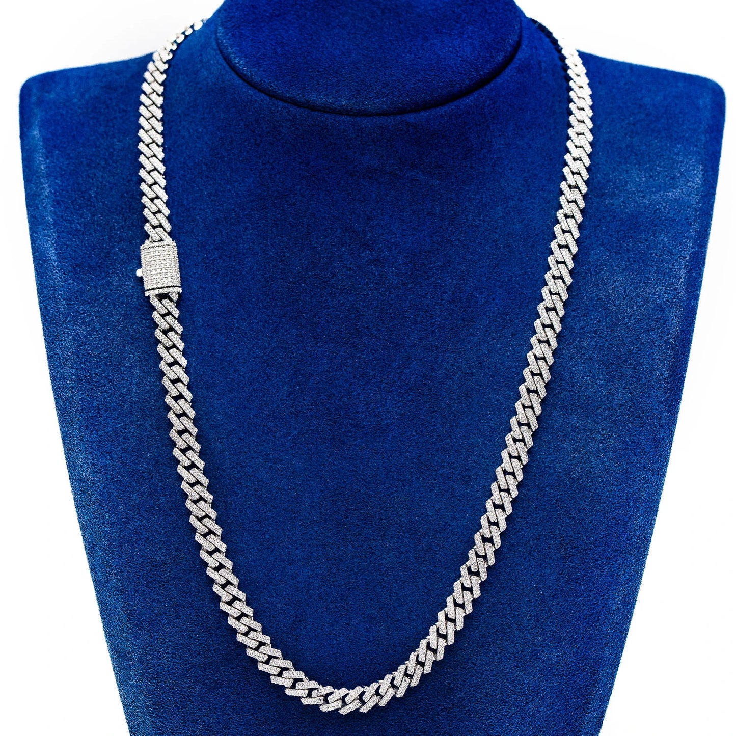 Sterling Silver 8mm Jagged Miami Cuban Diamond Chain