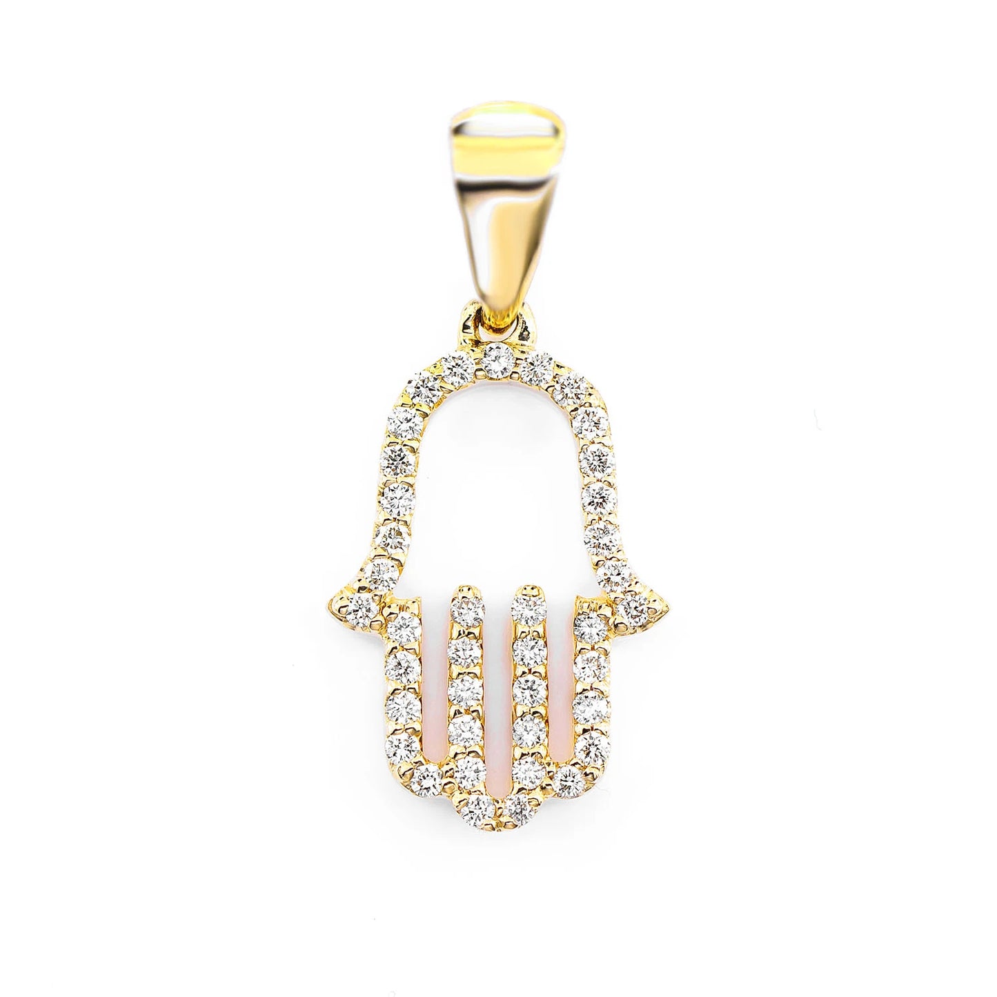 Open Hamsa Diamond Pendant in 14K yellow gold, front view