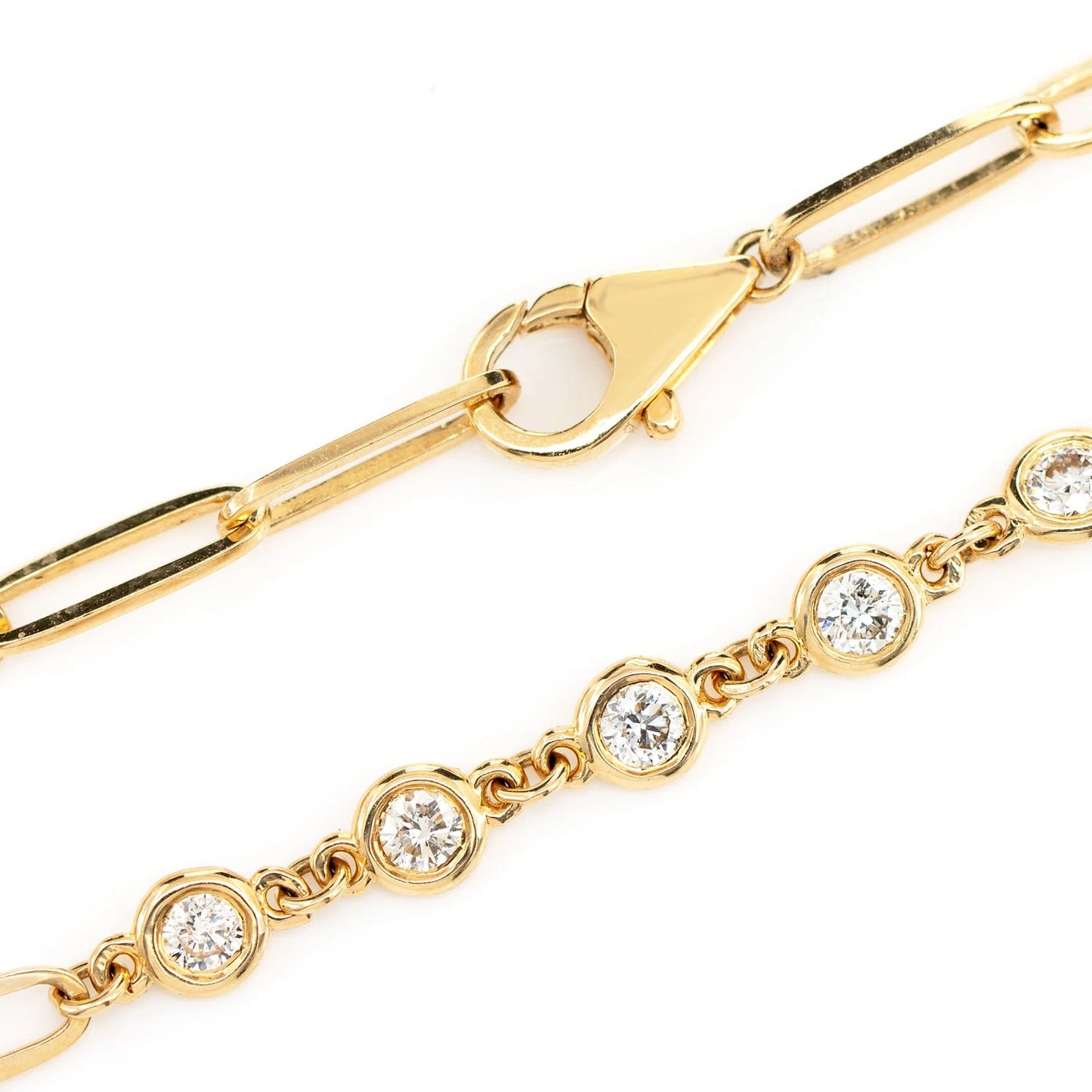 Elongated Bezel Rolo Diamond Bracelet in 14K yellow gold, 0.70ctw, detail view