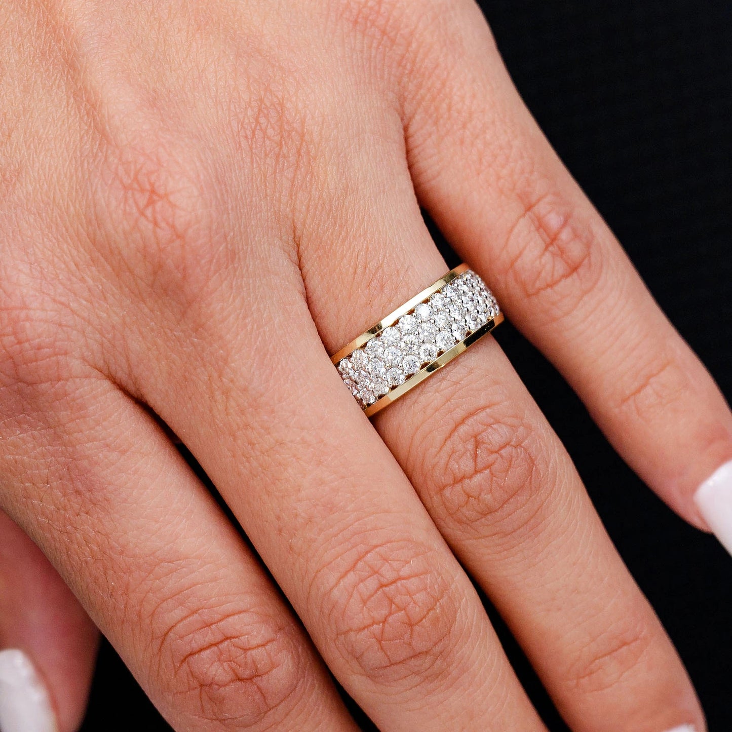 Three Row Diamond Band Ring