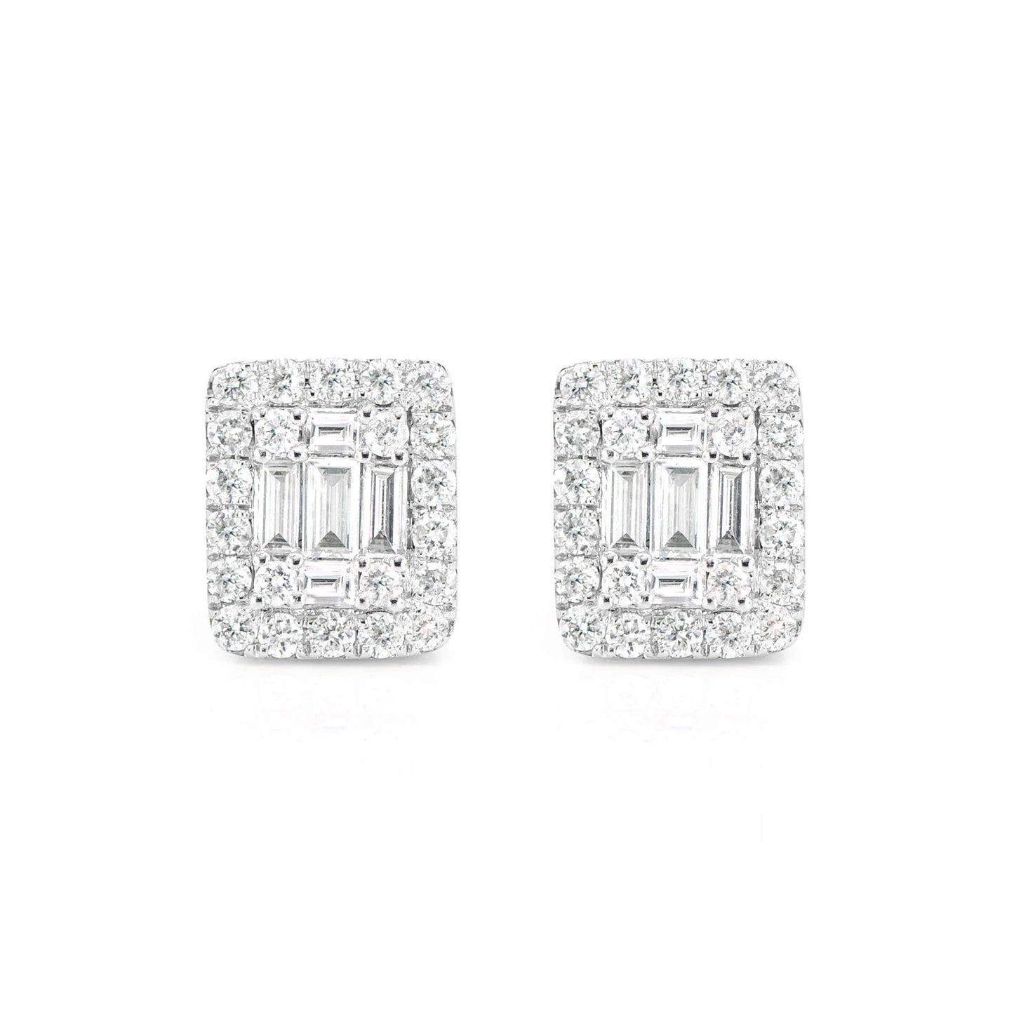 Halo Diamond Baguette Stud Earrings 0.70ctw