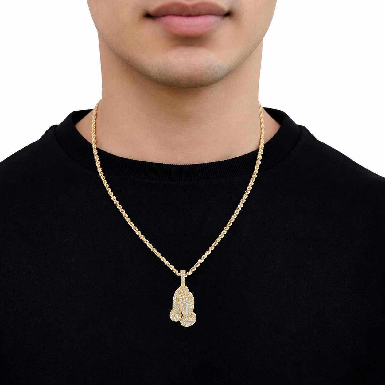 Prayer Hands Pendant in 14K yellow gold, Entry | 1.50ctw, angled view