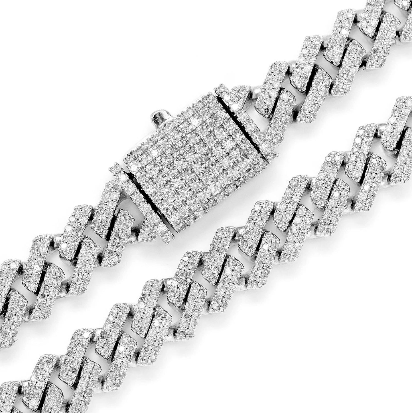 Sterling Silver 8mm Jagged Miami Cuban Diamond Chain