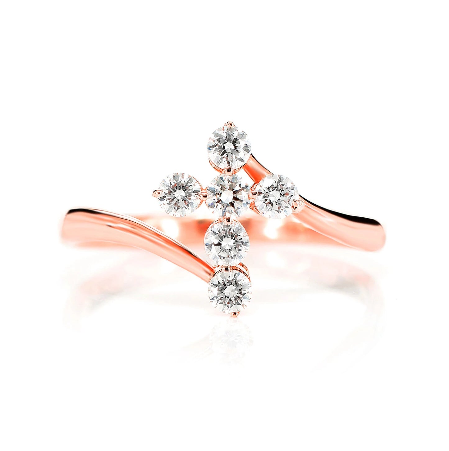 Bypass Diamond Cross Ring in 14K rose gold, front view