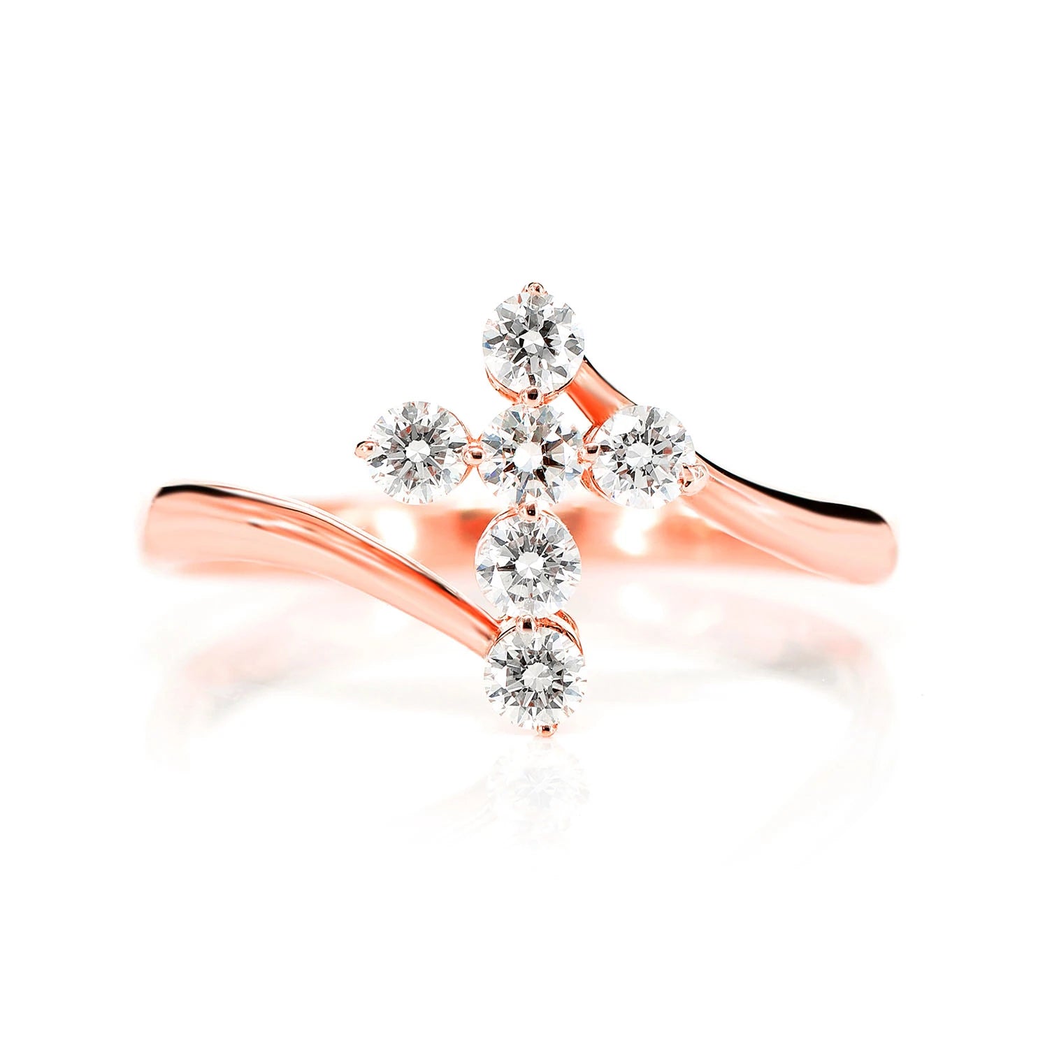 Bypass Diamond Cross Ring in 14K rose gold, front view