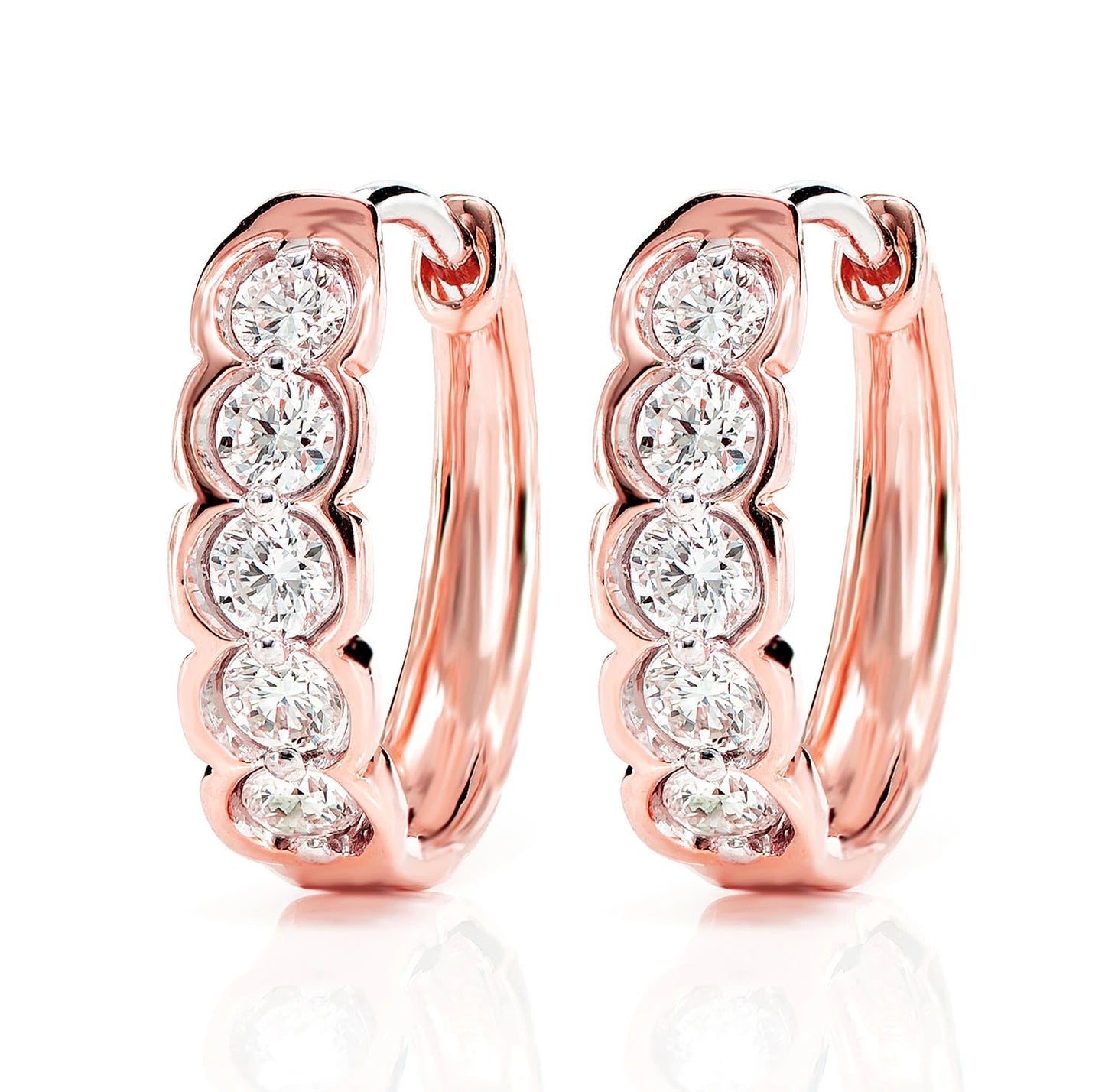 Diamond Round Caterpillar Hoop Earrings