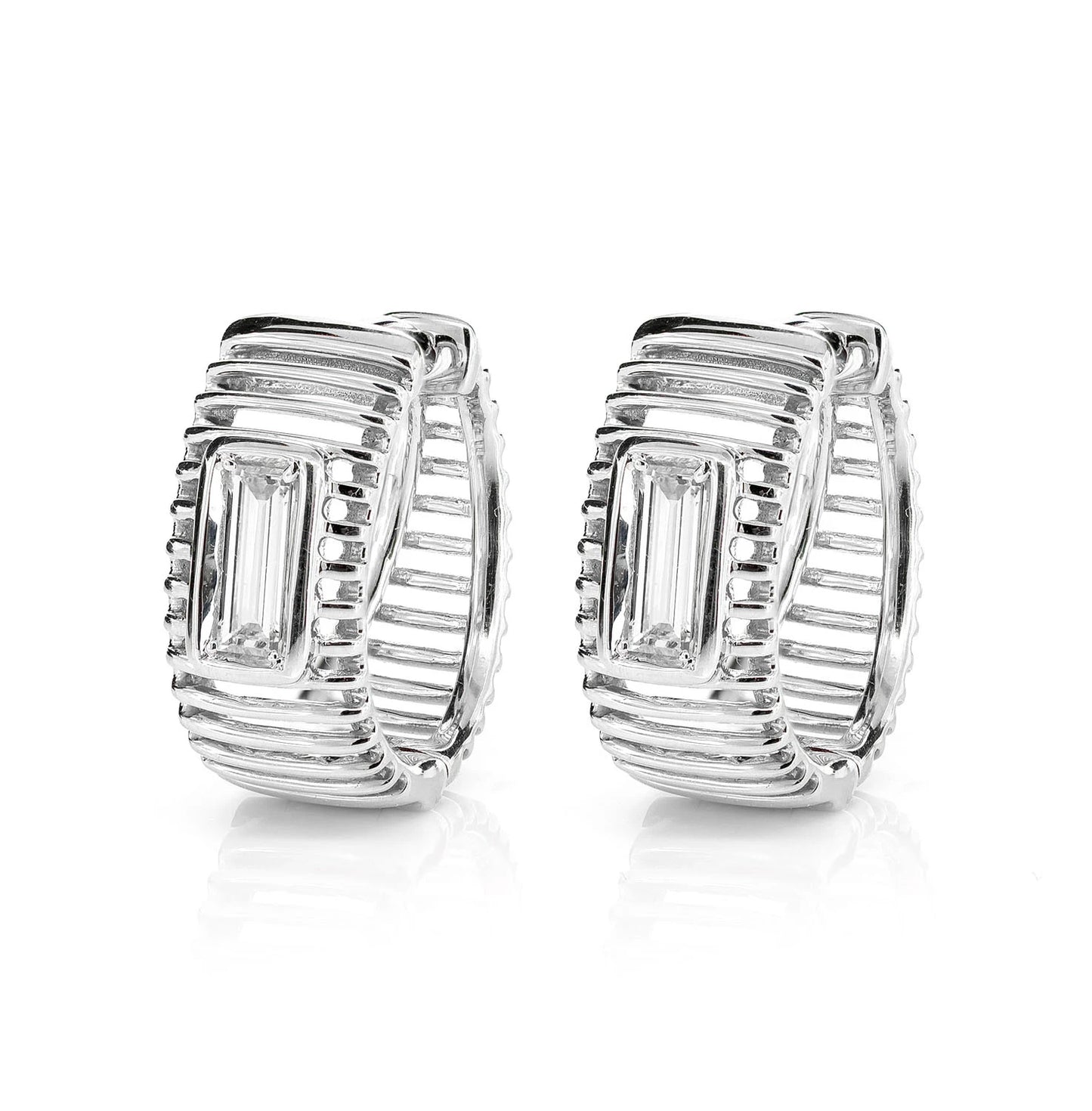Lined Baguette Diamond Hoop Earrings