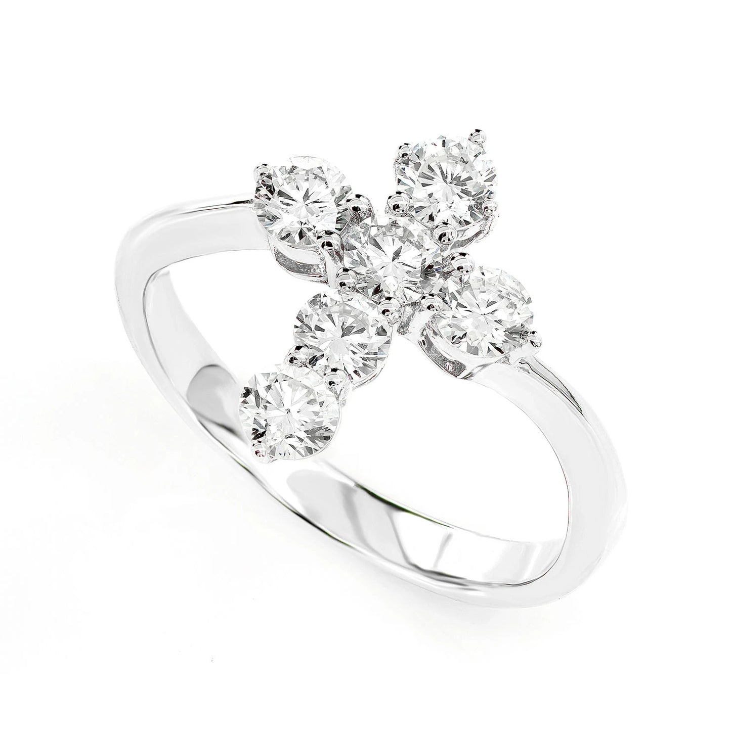 Pointed Cross Diamond Ring in 14K white gold, detail view