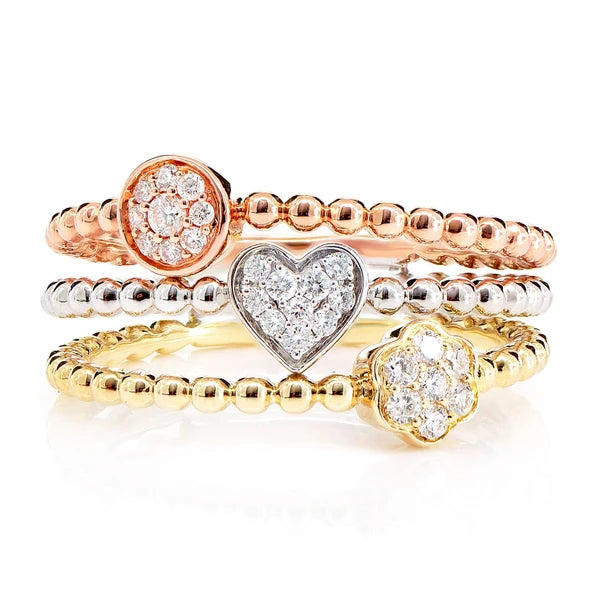Beaded Three Row Geometric Diamond Ring