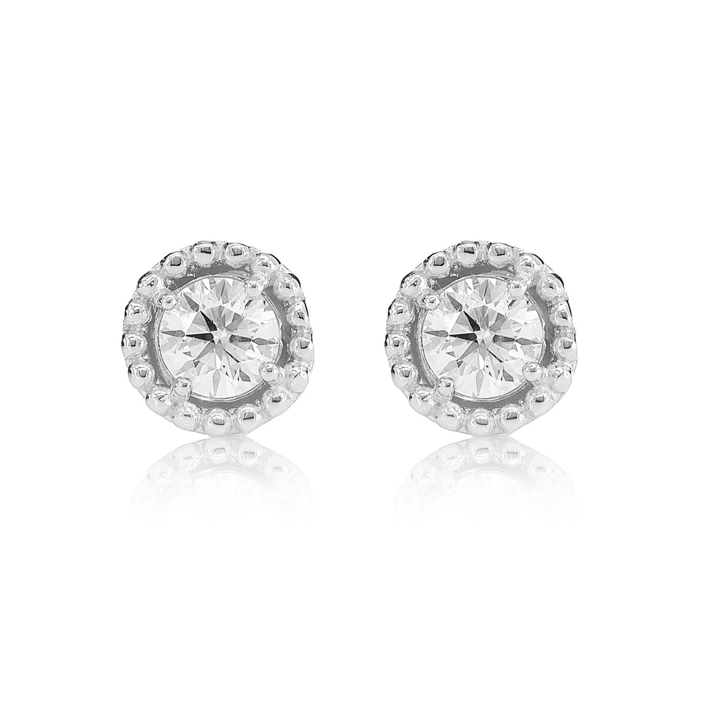 Beaded Solitaire Diamond Stud Earrings