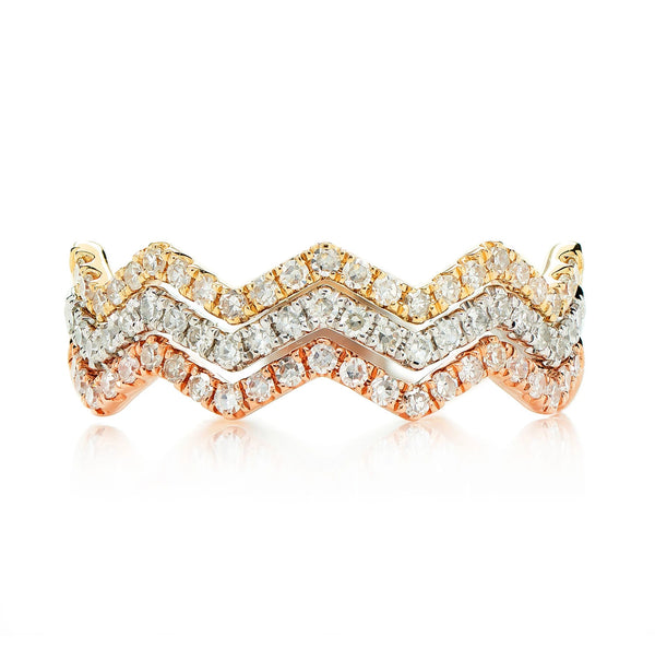 Tri-Tone Wavy Zig Zag Diamond Band