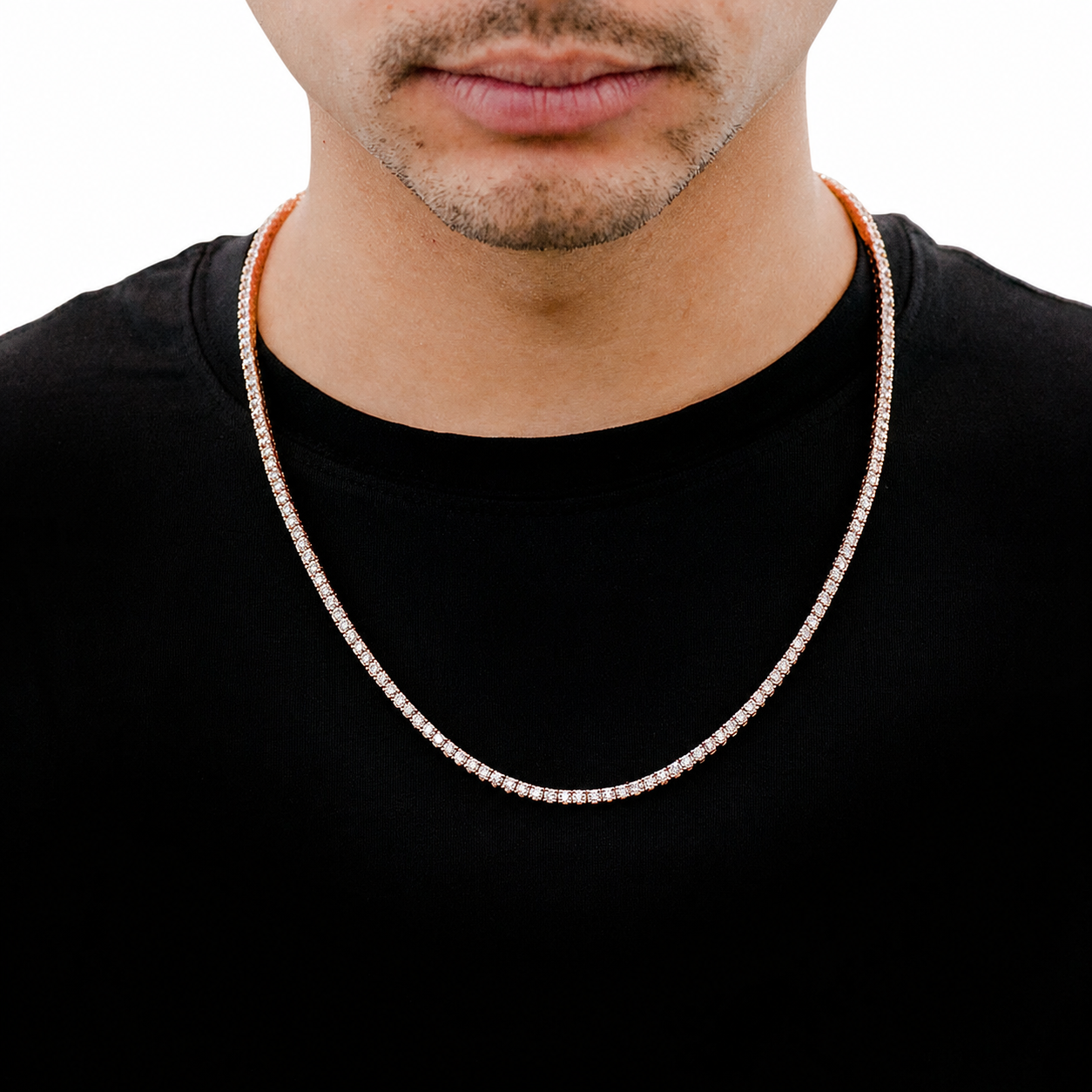 Prong Diamond Tennis Necklace in 14K rose gold, 8pt / 16.50ctw, alternate view