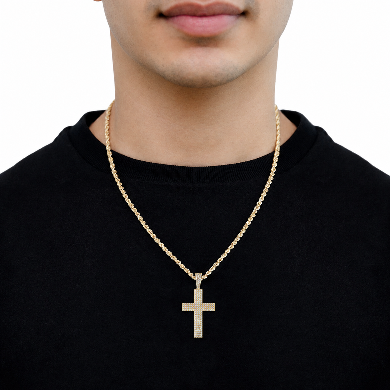 Pavé Cross Pendant in 14K yellow gold, angled view