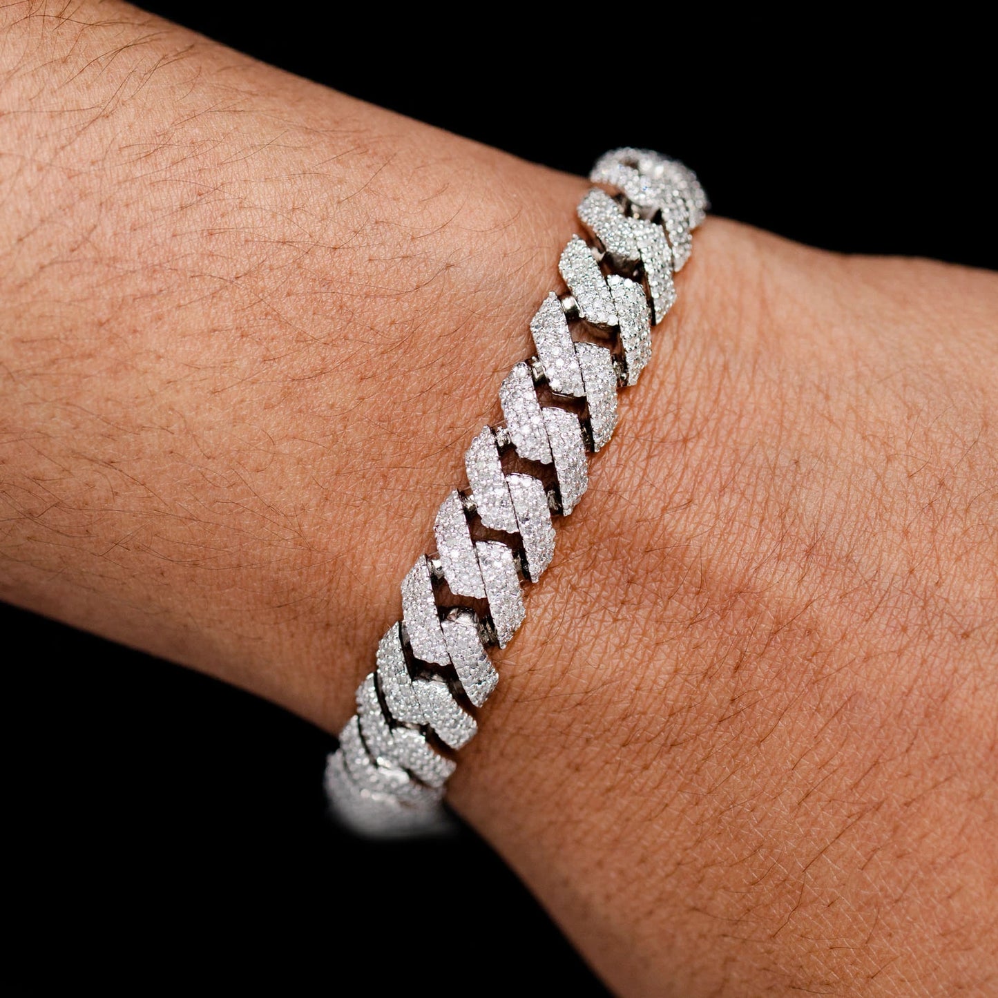 Sterling Silver 10mm Raised Miami Cuban Lab Diamond Bracelet
