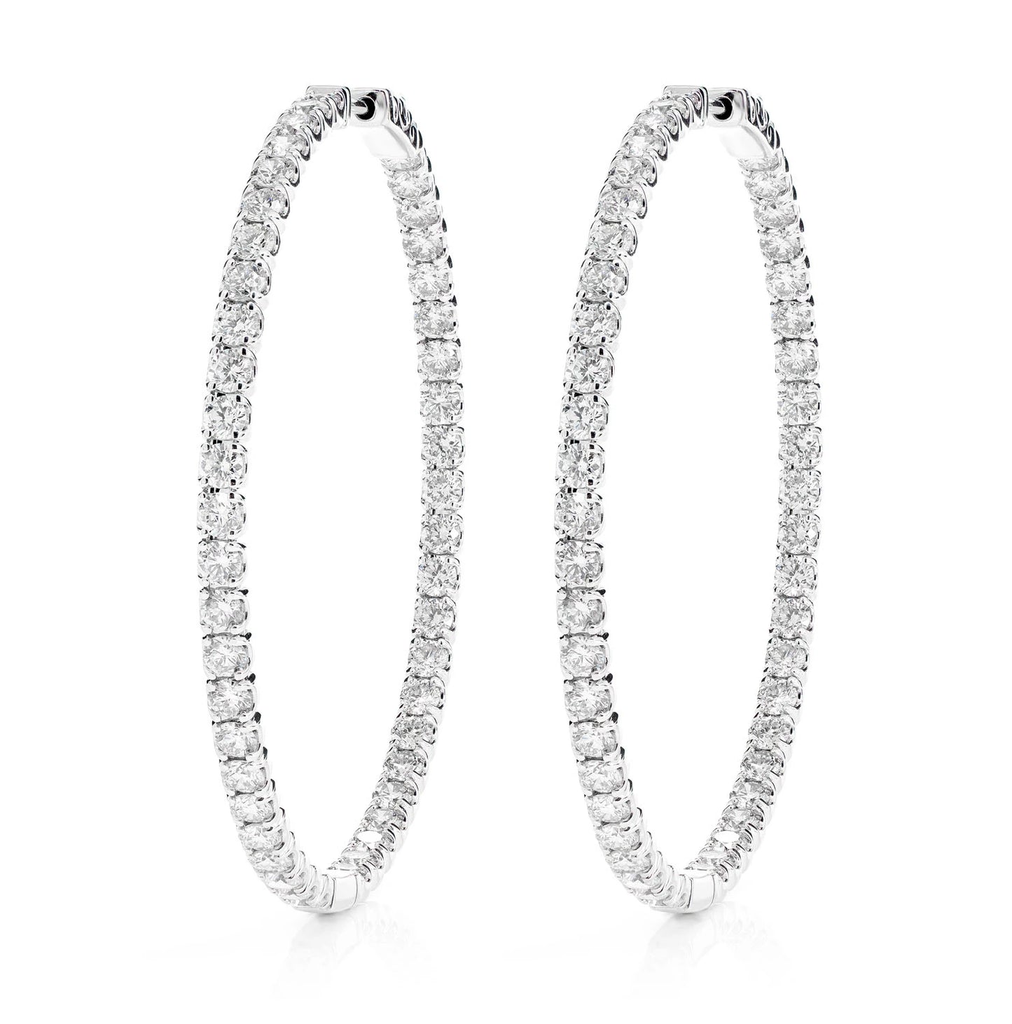 8pt Two Inch Inside Outside Diamond Hoop Earrings