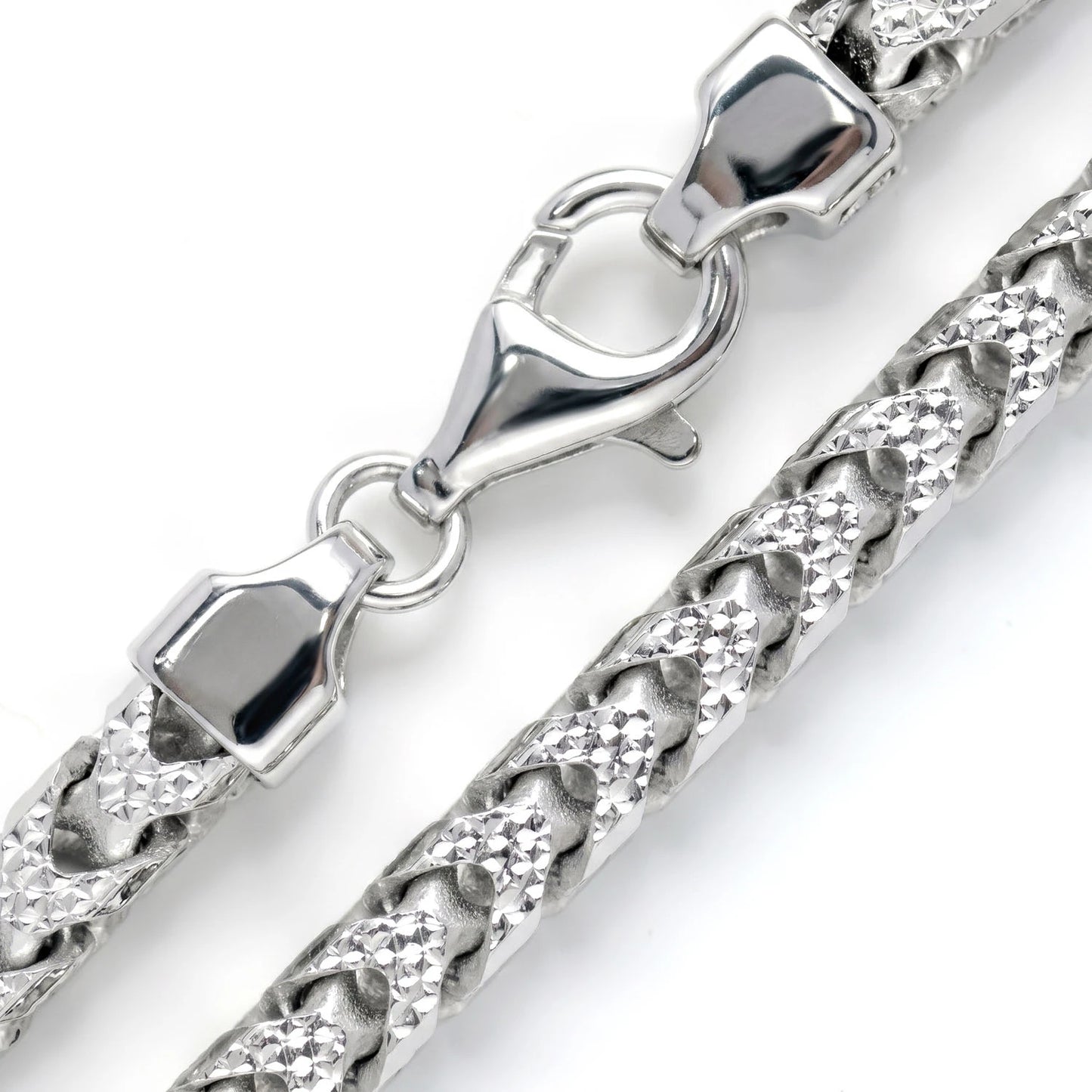 Sterling Silver Franco Chain in 925 sterling silver, 7mm width, angled view