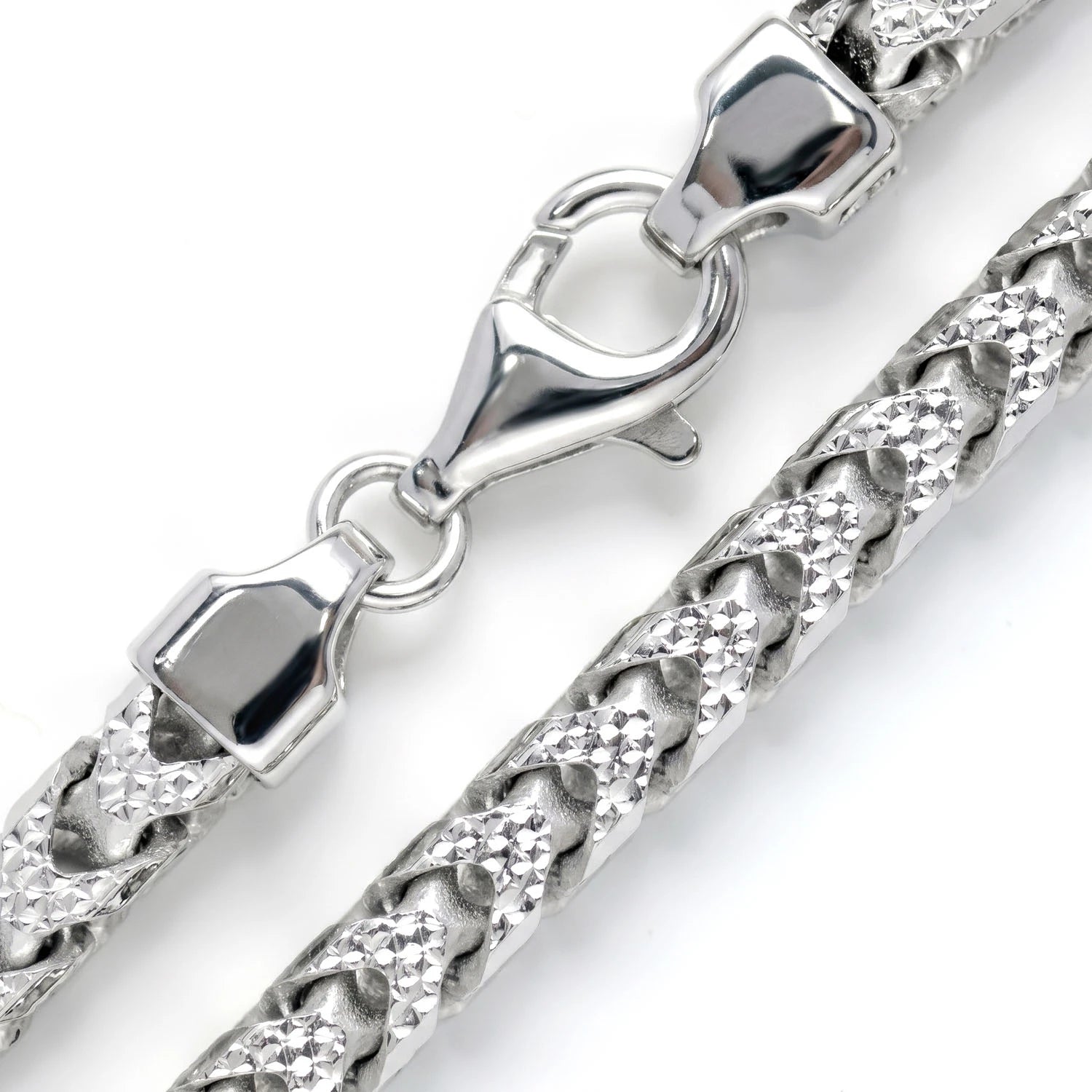 Sterling Silver Franco Chain in 925 sterling silver, 7mm width, angled view