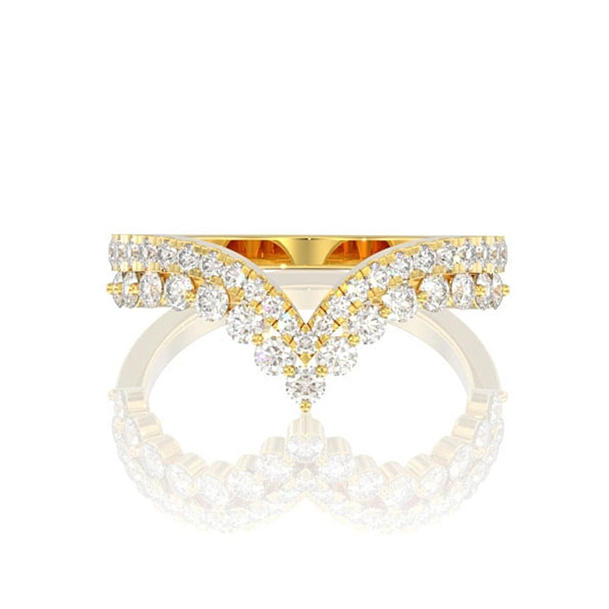 Two Row Tiara Crown Ring in 14K yellow gold, front view