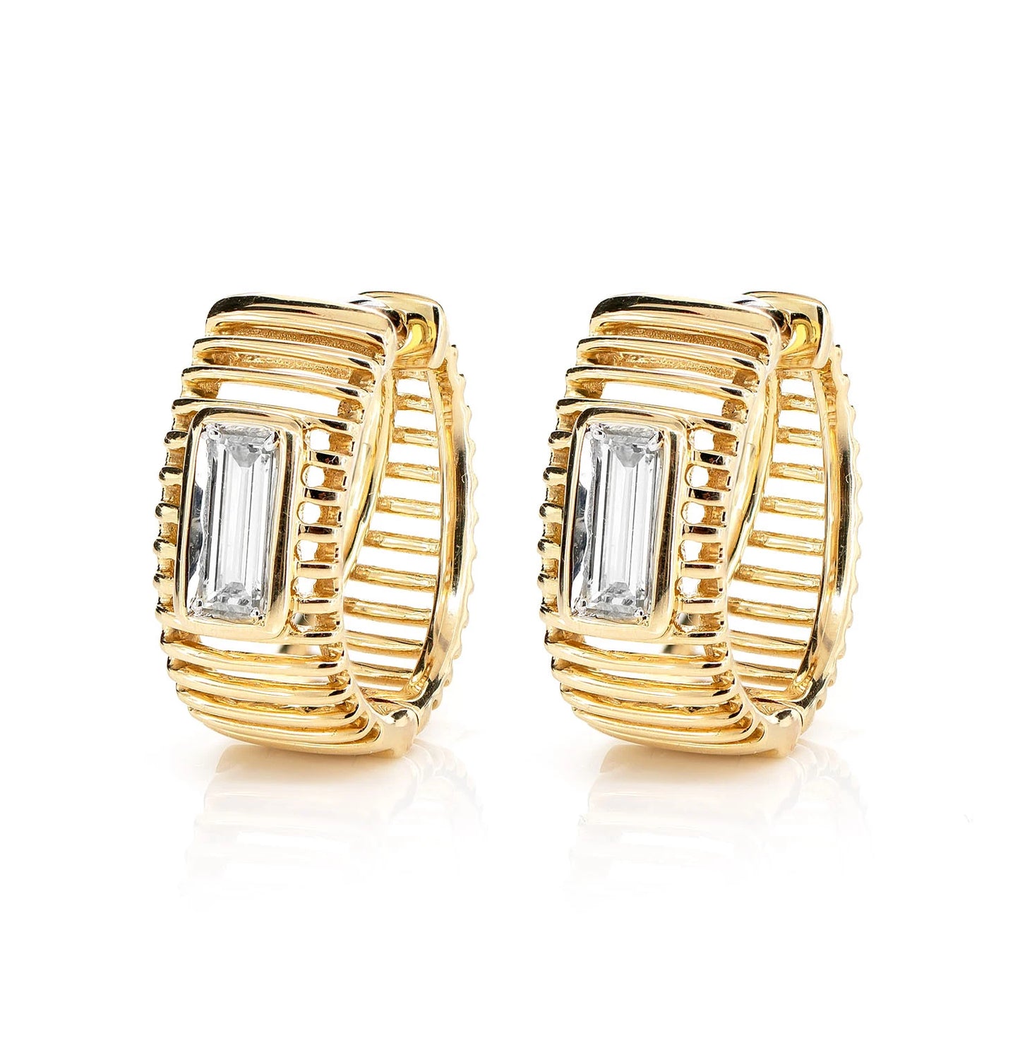 Lined Baguette Diamond Hoop Earrings