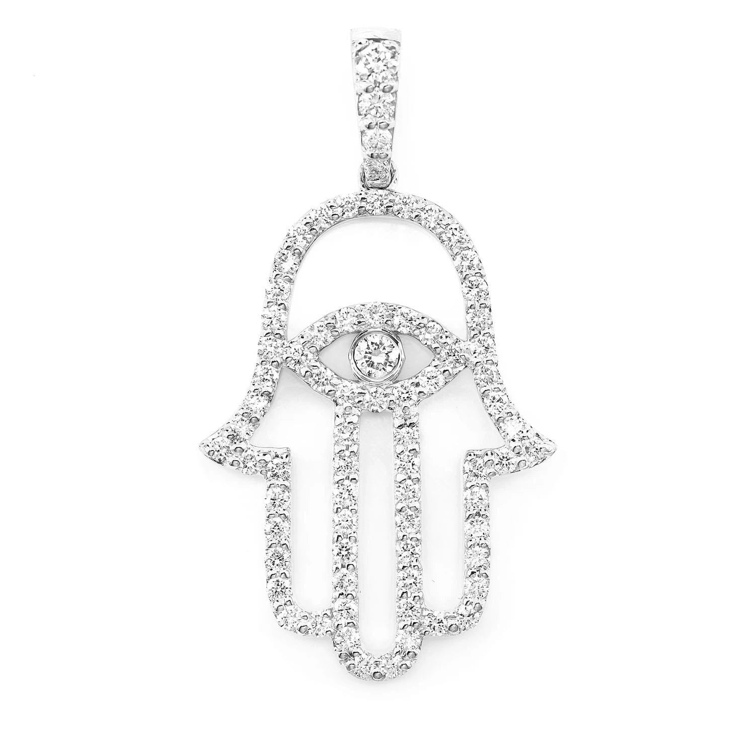 Outlined Hamsa Diamond Pendant in 14K white gold, front view