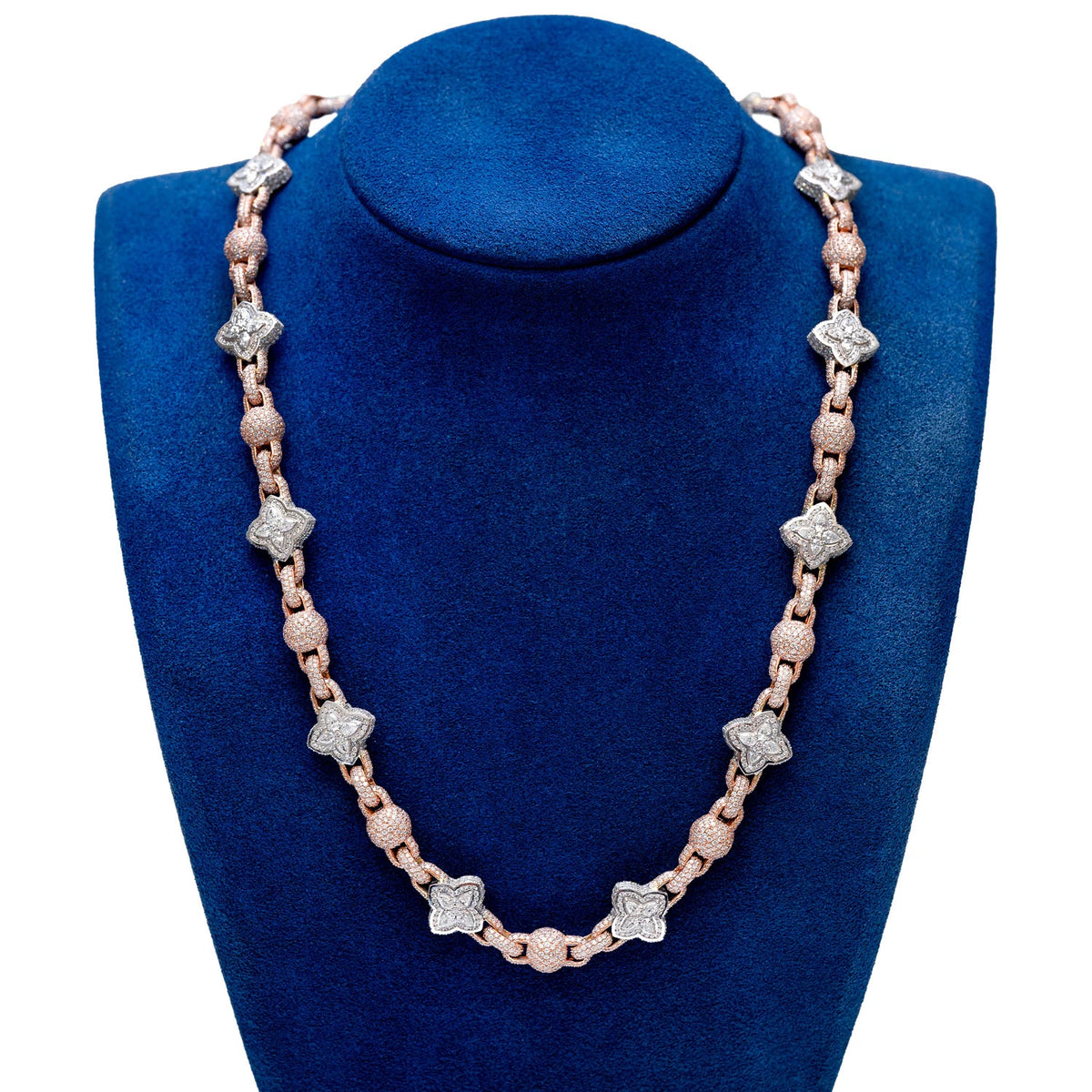 Beaded Floral Marquise Diamond Link Necklace