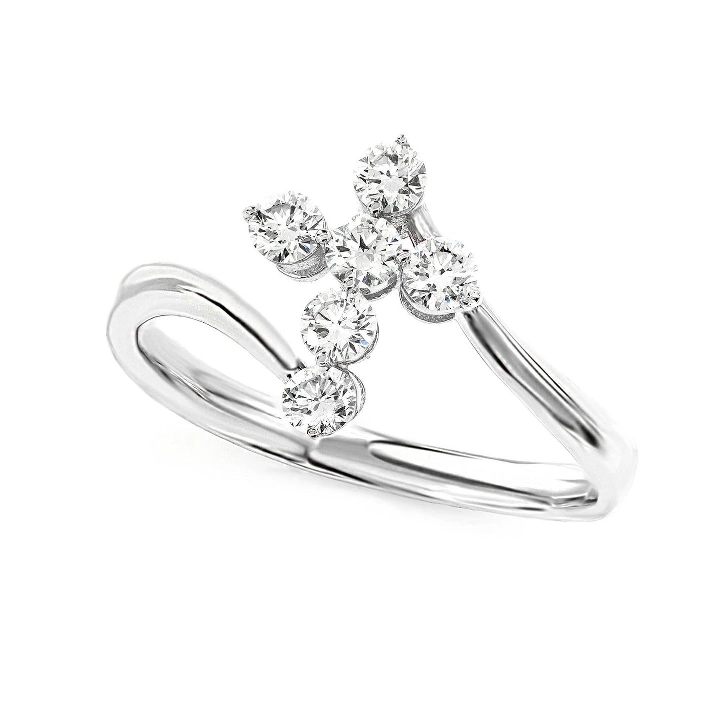 Bypass Diamond Cross Ring in 14K white gold, detail view