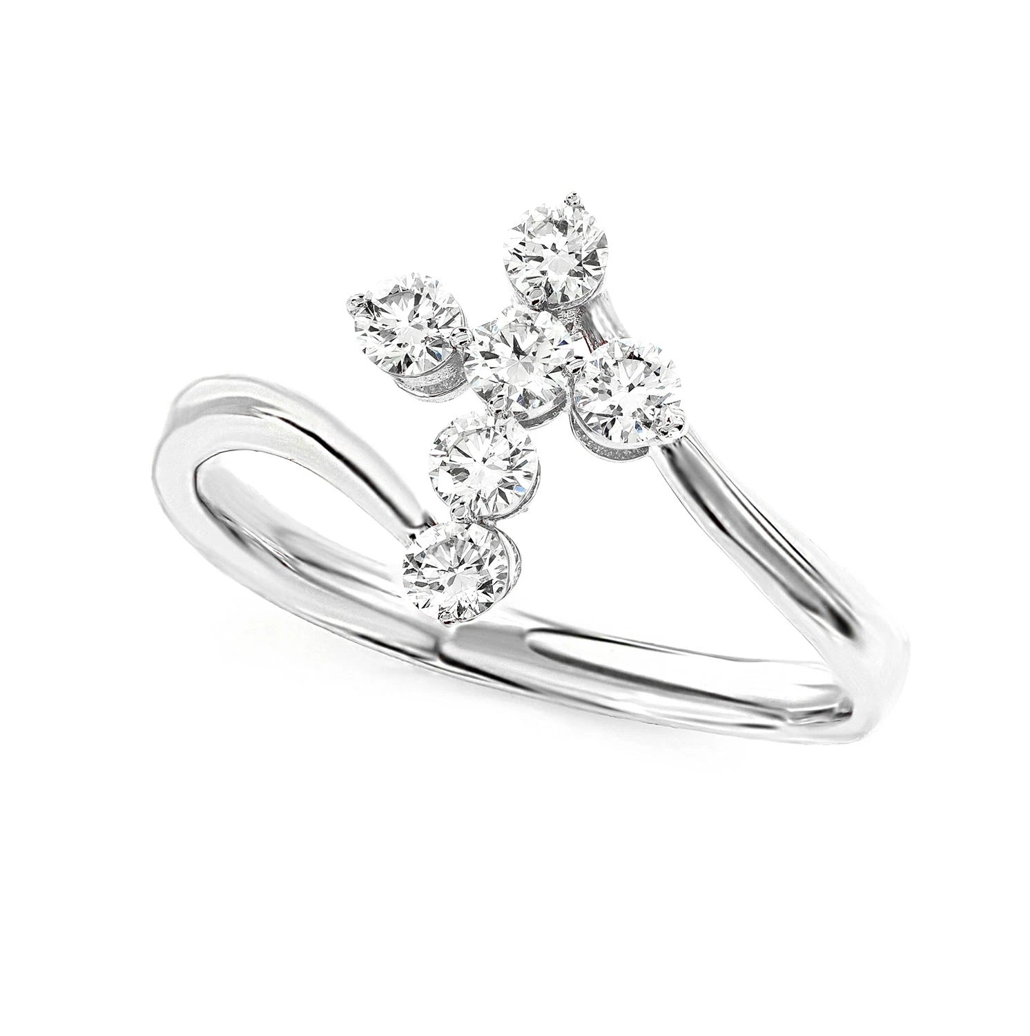 Bypass Diamond Cross Ring in 14K white gold, detail view