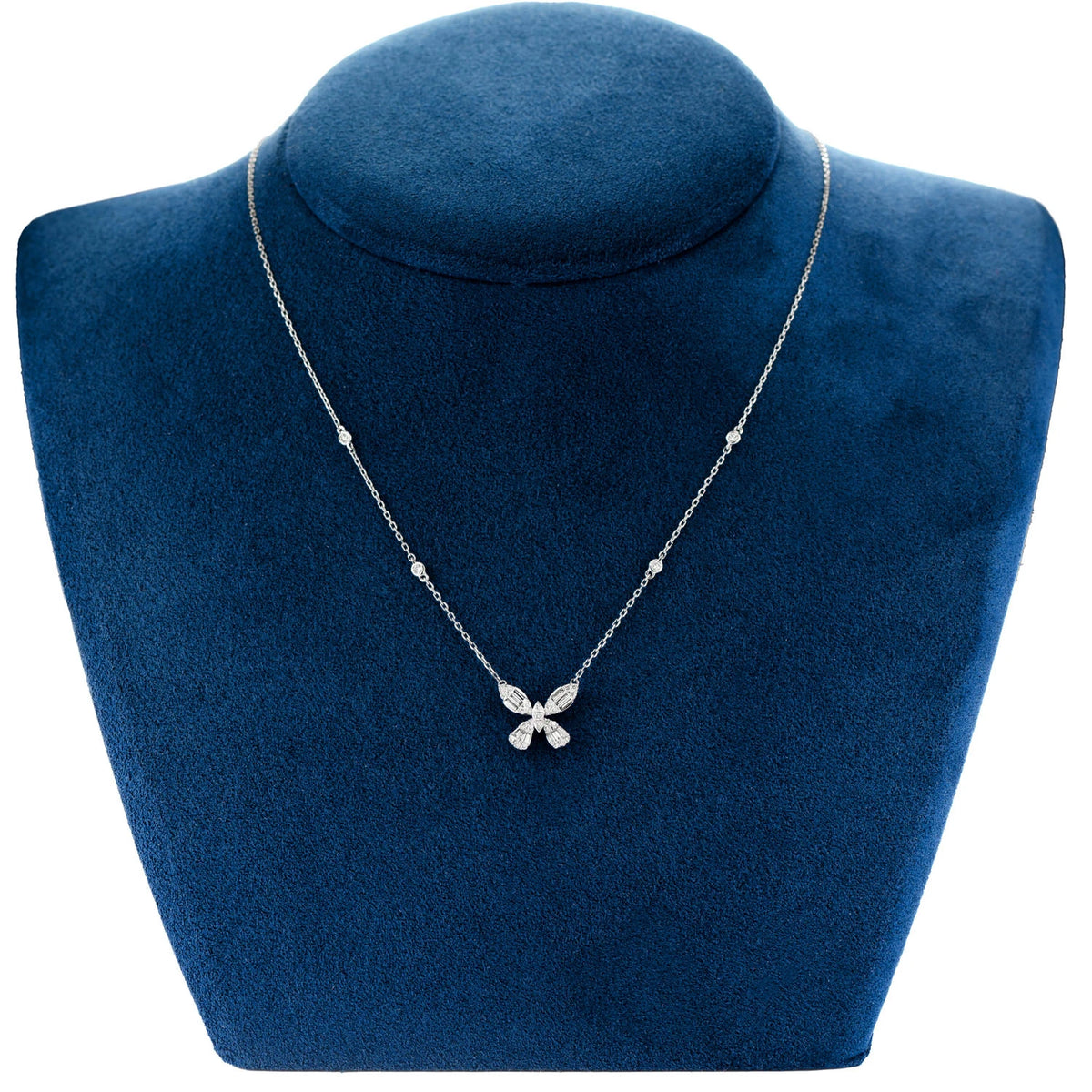 Baguette and Round Butterfly Diamond Necklace