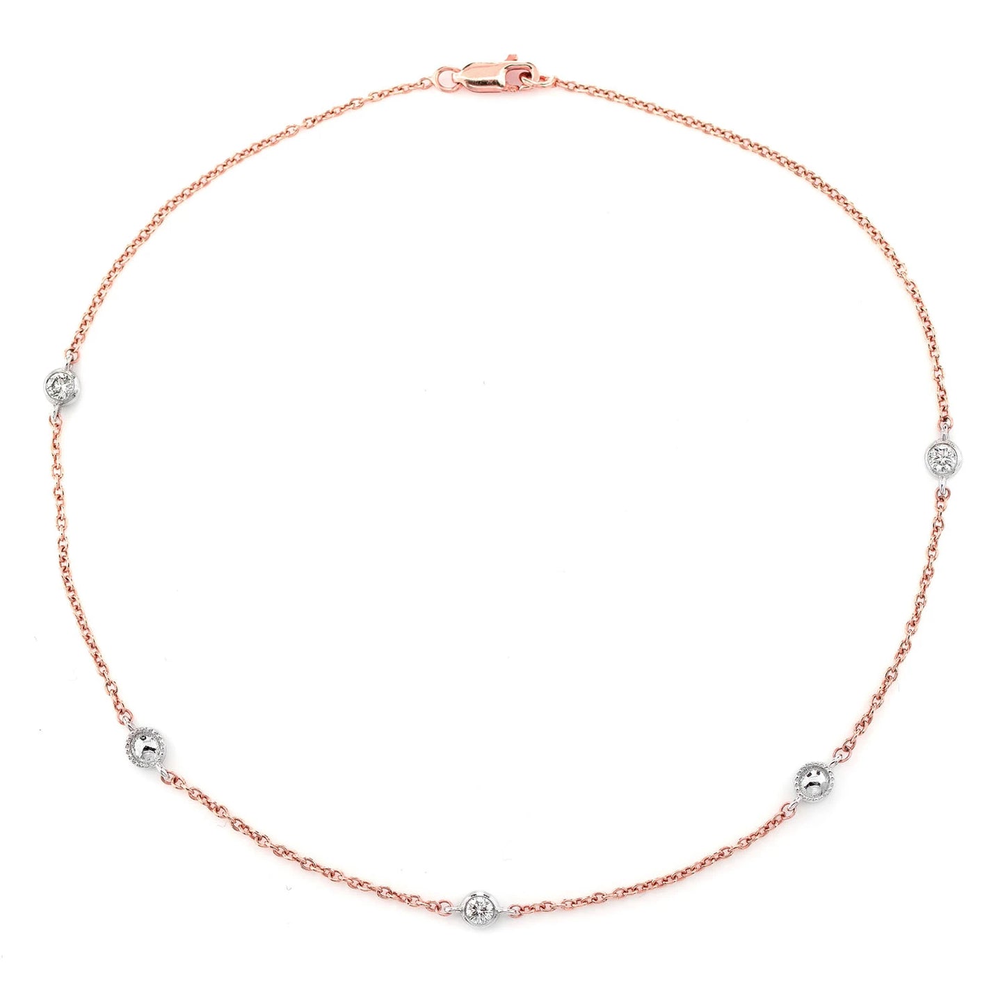Bead & Bezel Diamond Bracelet in 14K rose gold, 0.10ctw, front view