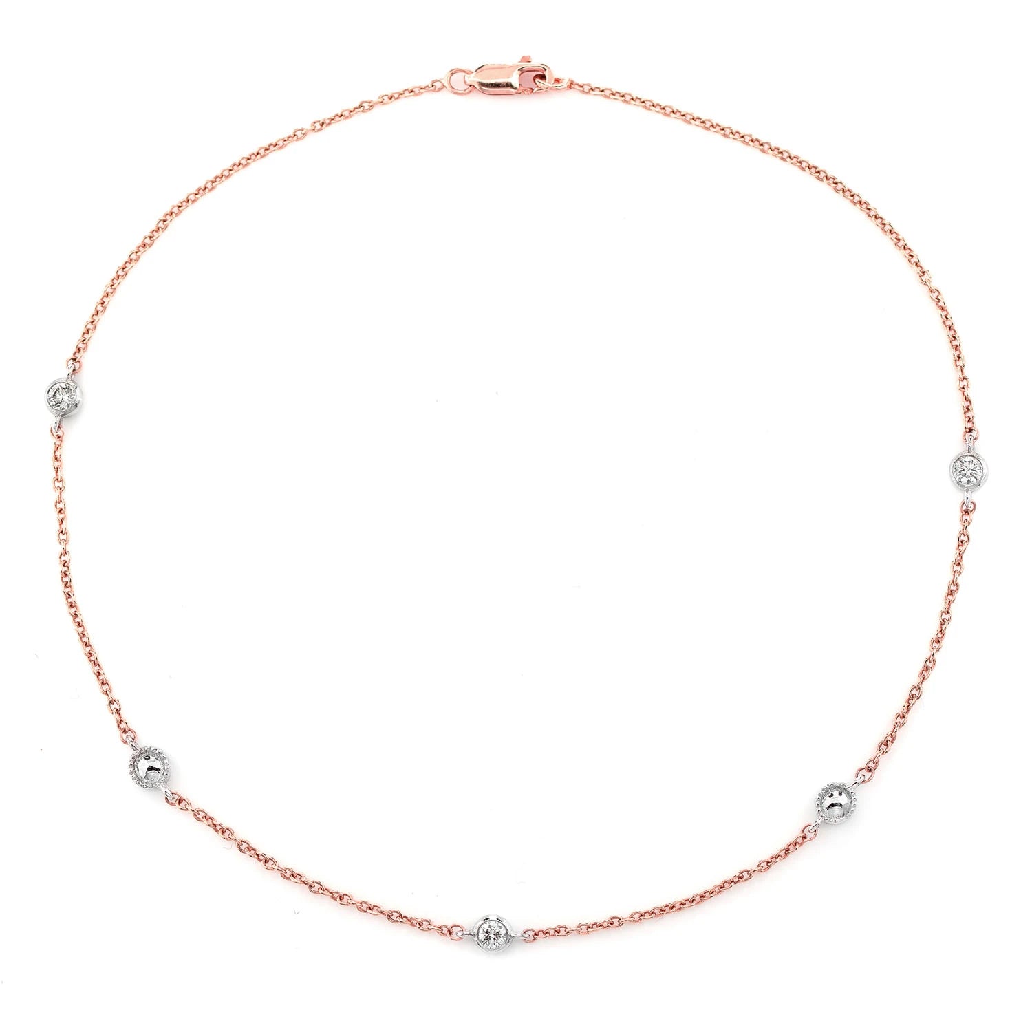 Bead & Bezel Diamond Bracelet in 14K rose gold, 0.10ctw, front view