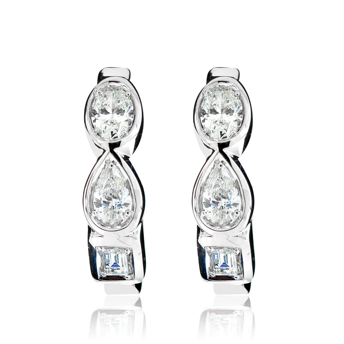 Multi Shape Bezel Set Diamond Hoop Earrings