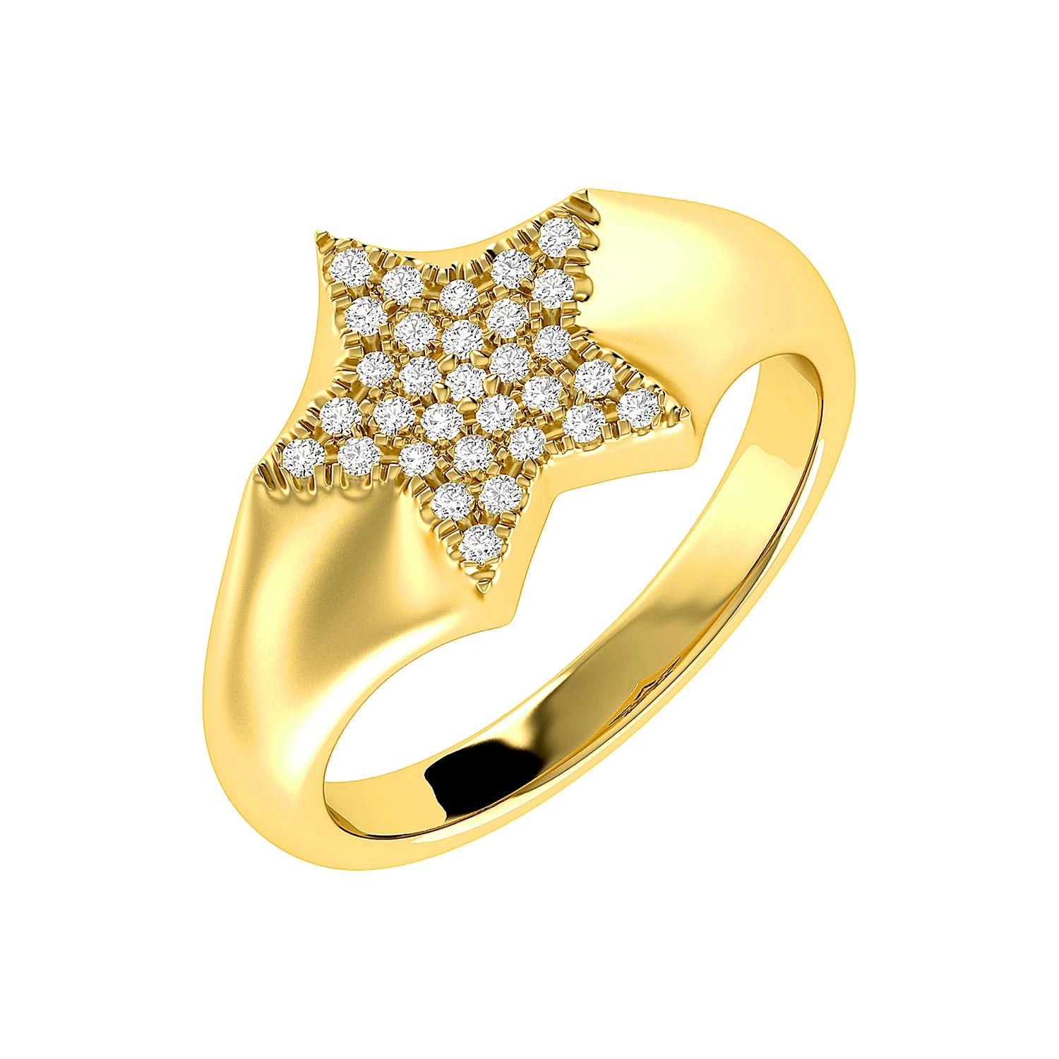 Star Signet Diamond Ring in 14K yellow gold, alternate view