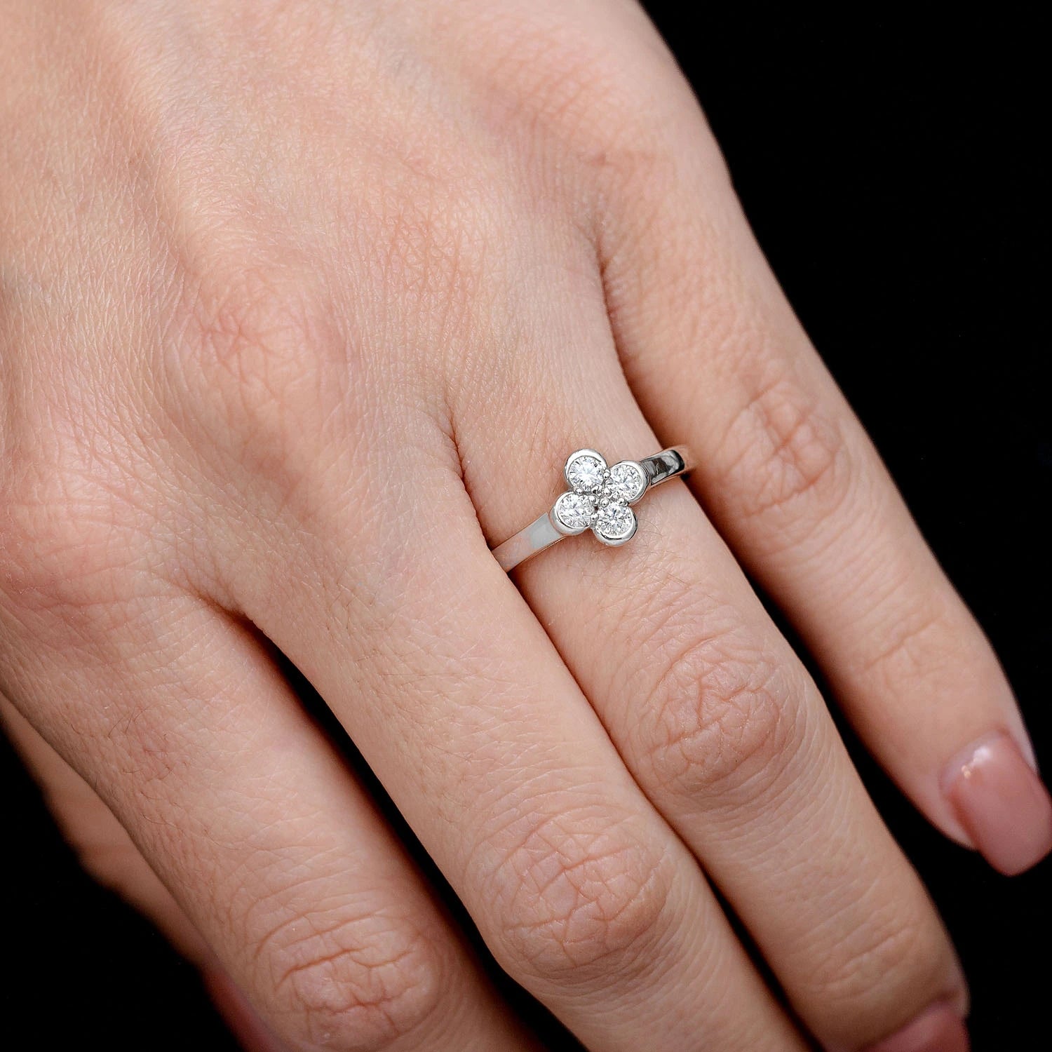 Clover Bezel Diamond Ring in 14K white gold, alternate view