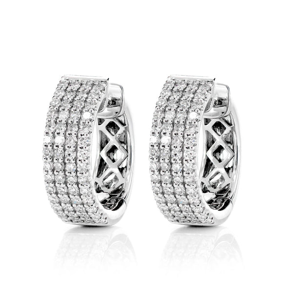Four Row Diamond Hoop Earrings