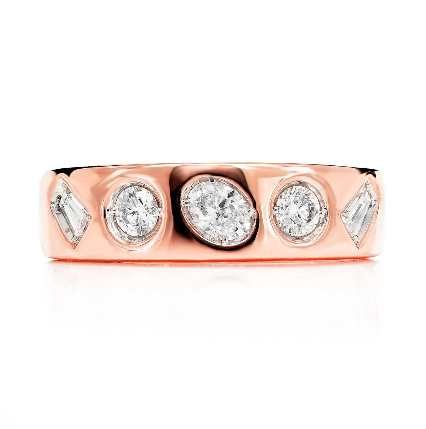 Multi-Shape Flush Set Diamond Band in 14K rose gold, front view