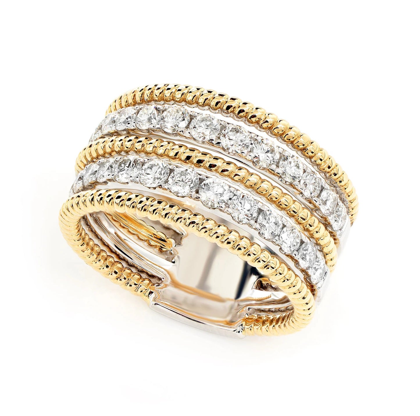 Two Row Satin Diamond Rope Band in two-tone 14k gold, detail view