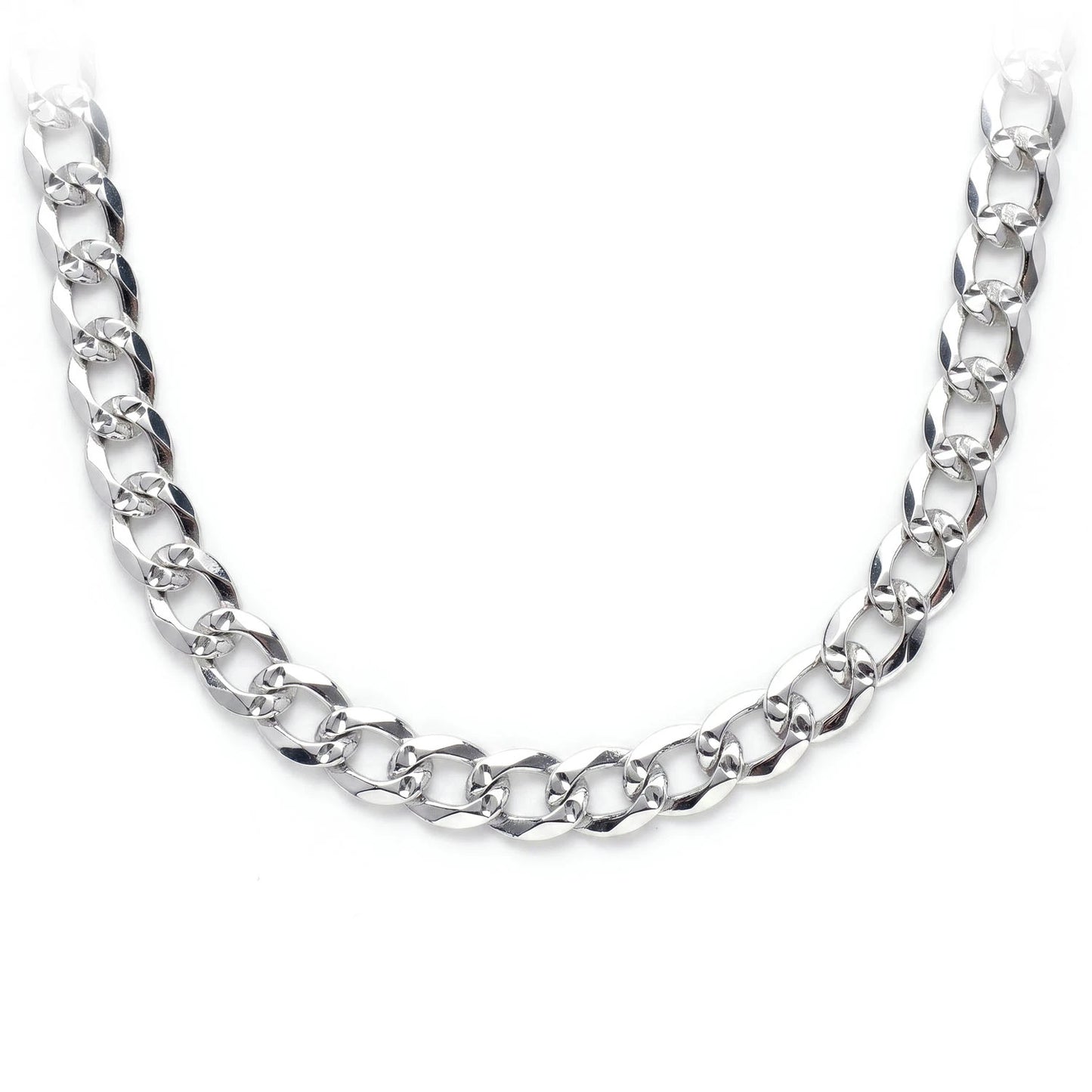 Sterling Silver Flat Curb Chain in 925 sterling silver, 5mm width, front view