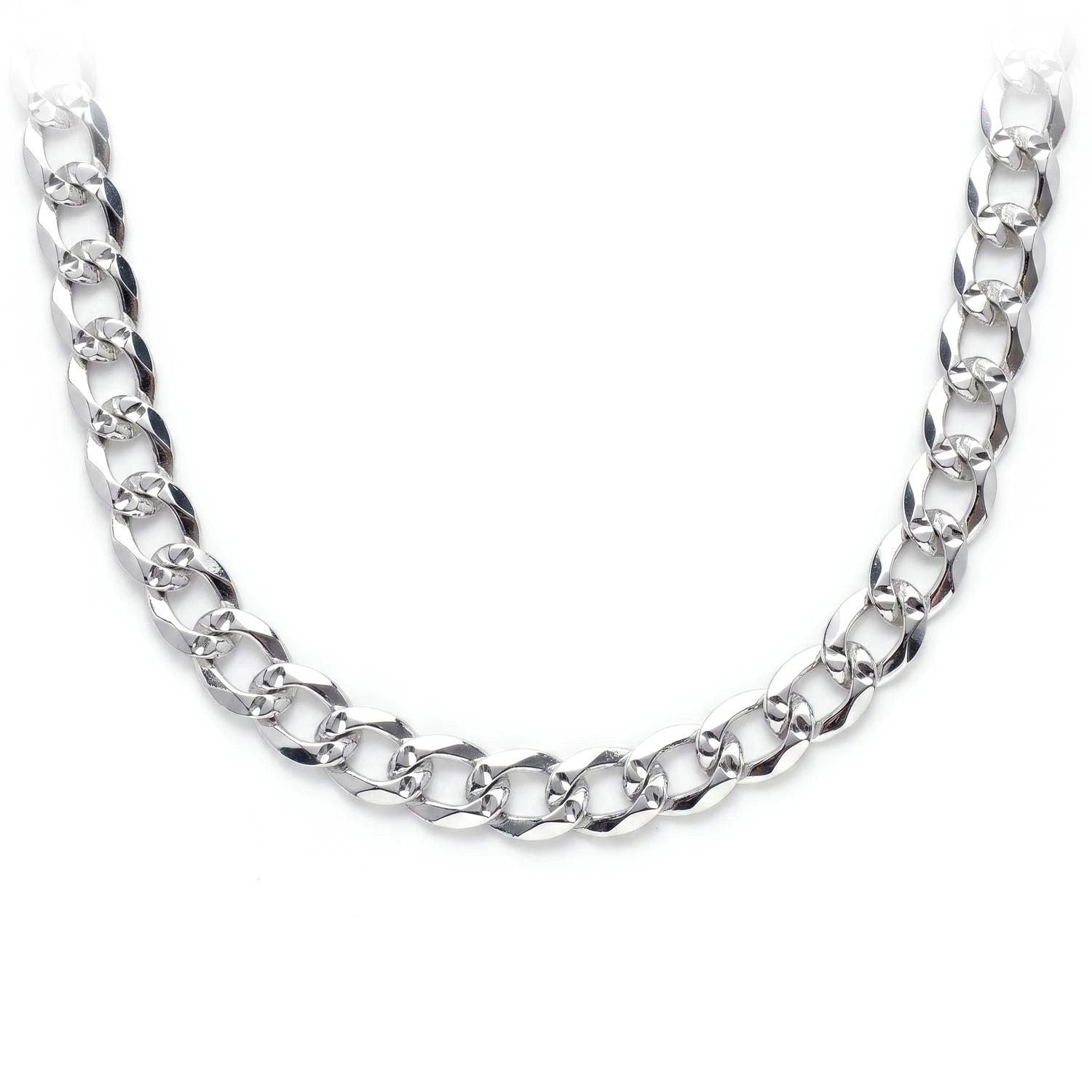 Sterling Silver Flat Curb Chain in 925 sterling silver, 5mm width, front view