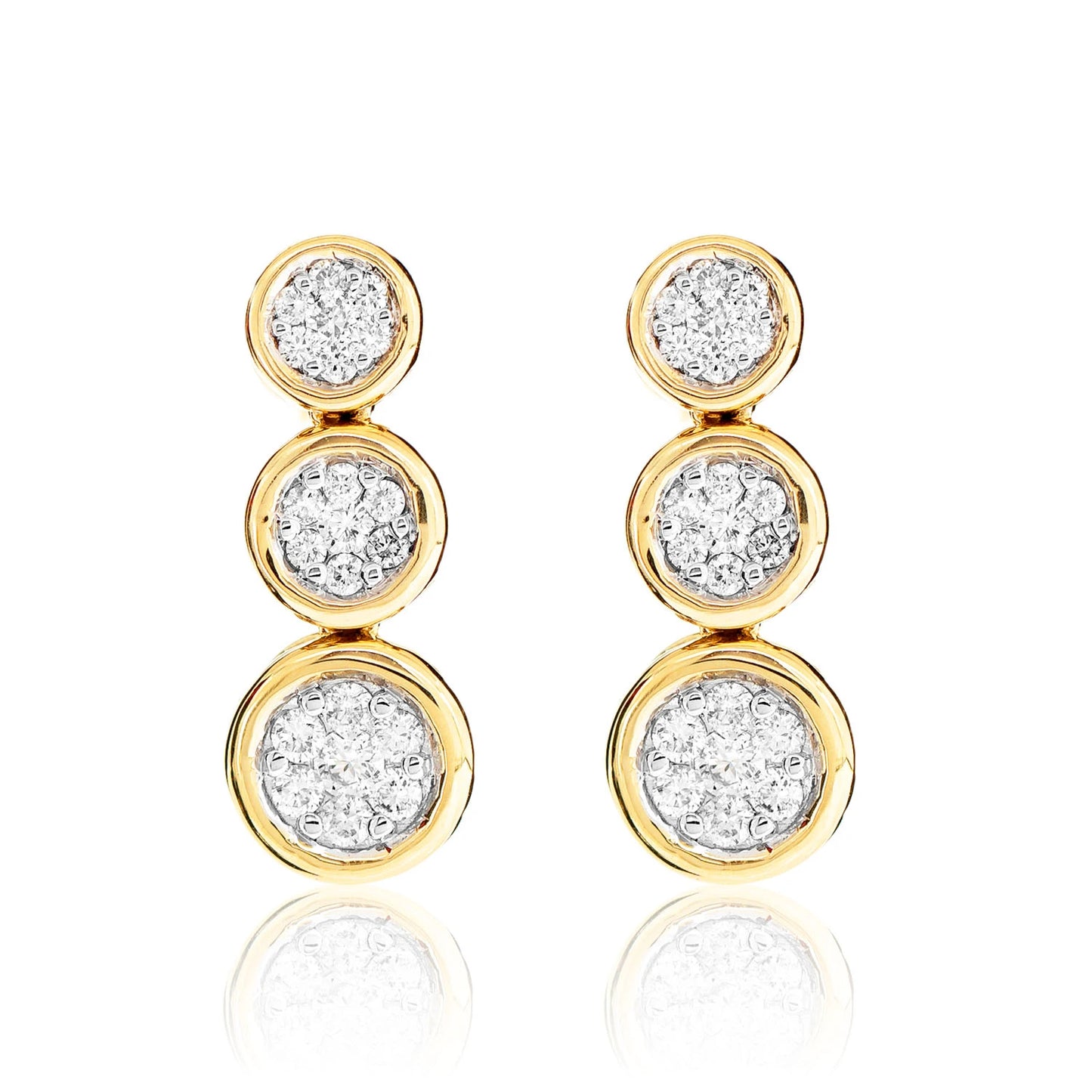 Graduated Cluster Diamond Bezel Dangle Earrings
